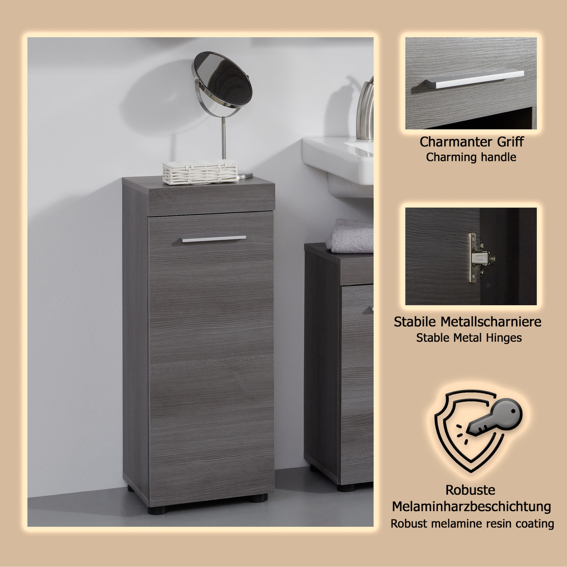 welltime Stauraumschrank »Royan«, Badkommode mit 2 Fächern in Rauchsilberfarben - Masse (B/T/H) 30/30/76 cm