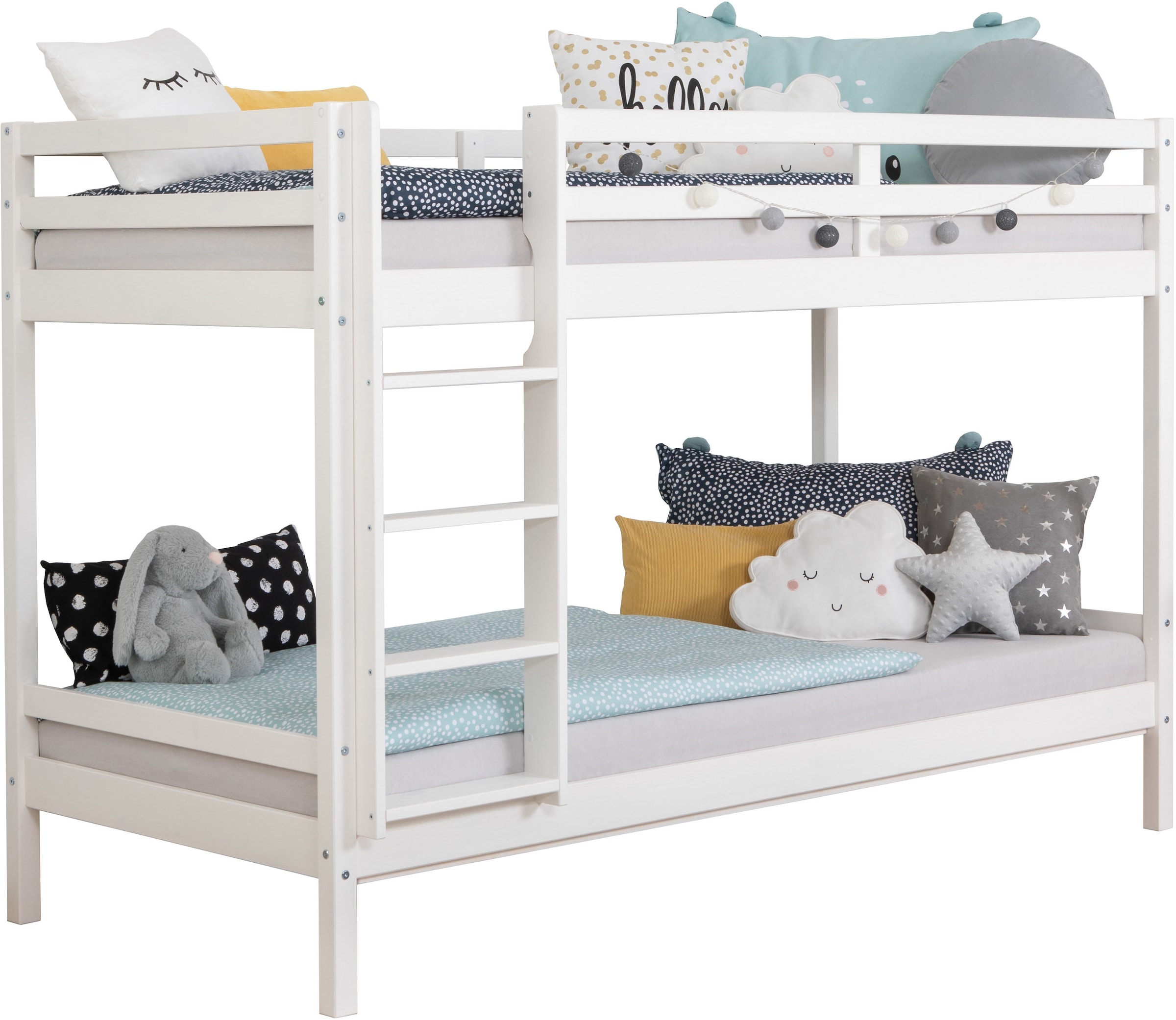 Ticaa Kinder-Etagenbett »René, FSC® zertifiziertes Massivholz, mit Trittleiter + Rundum-Absturzschutz, in natur und weiss lieferbar