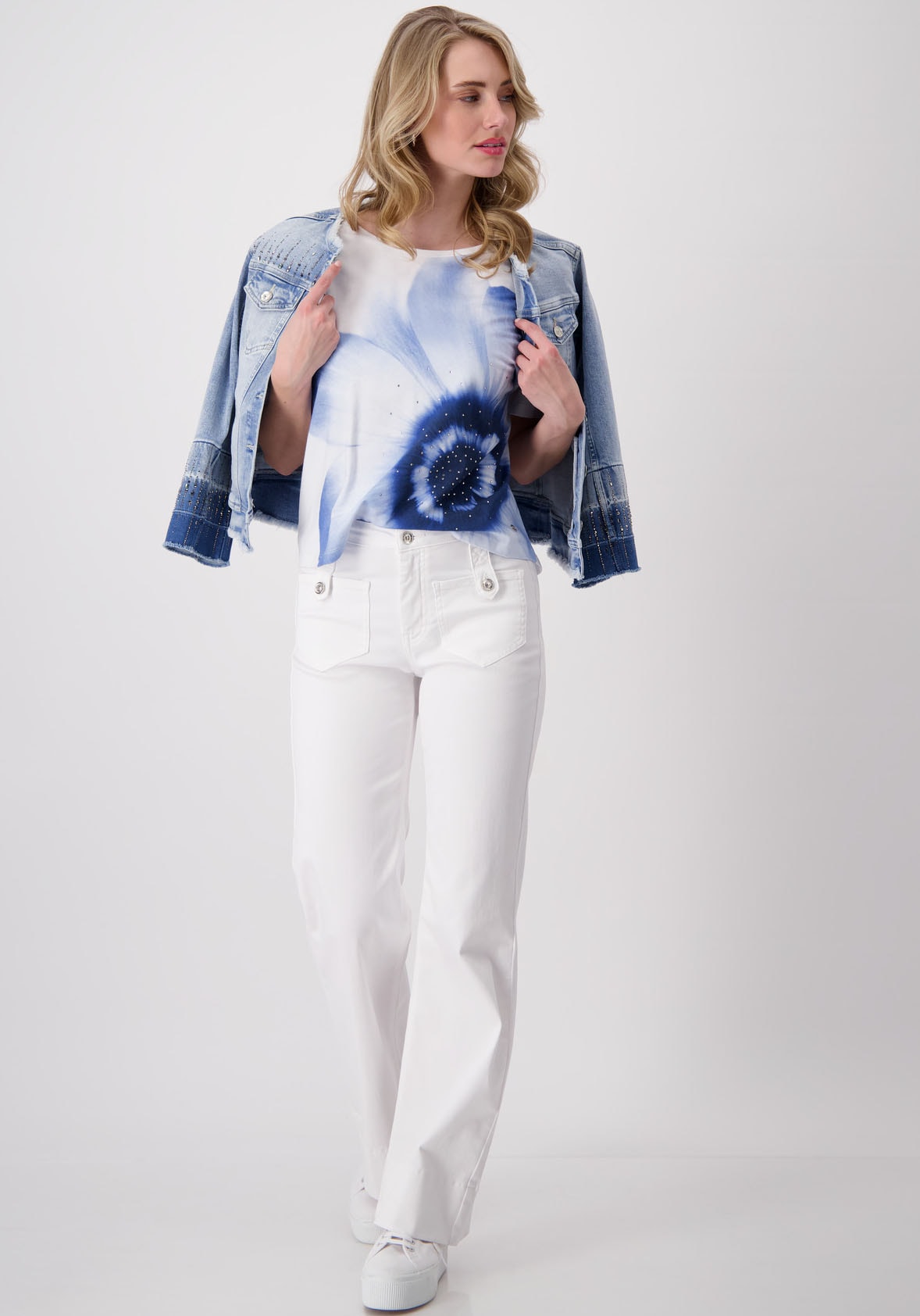 Monari Rundhalsshirt, mit Blumen Print