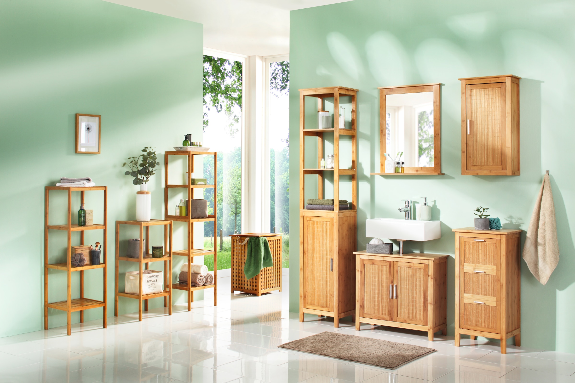 Breite Badschrank kaufen ❤ Jelmoli-Online Shop Waschbeckenunterschrank Siphonausschnitt, im 67 cm, Bambus welltime »Bambus«, mit aus