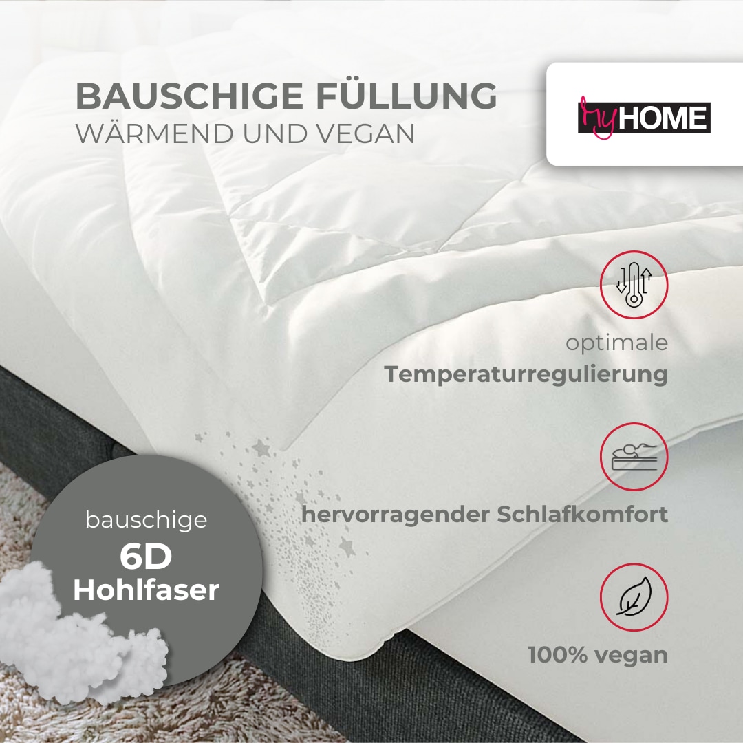 my home Microfaserbettdecke »Baca, Bettdecke 135x200 cm, 155x220 cm und weitere Grössen«, normal, Füllung aus hochwertiger 6D-Hohlfaser, Bezug Polyester, (1 St.), Bettdecken, Sommer, Winter, 4-Jahreszeiten, Decke