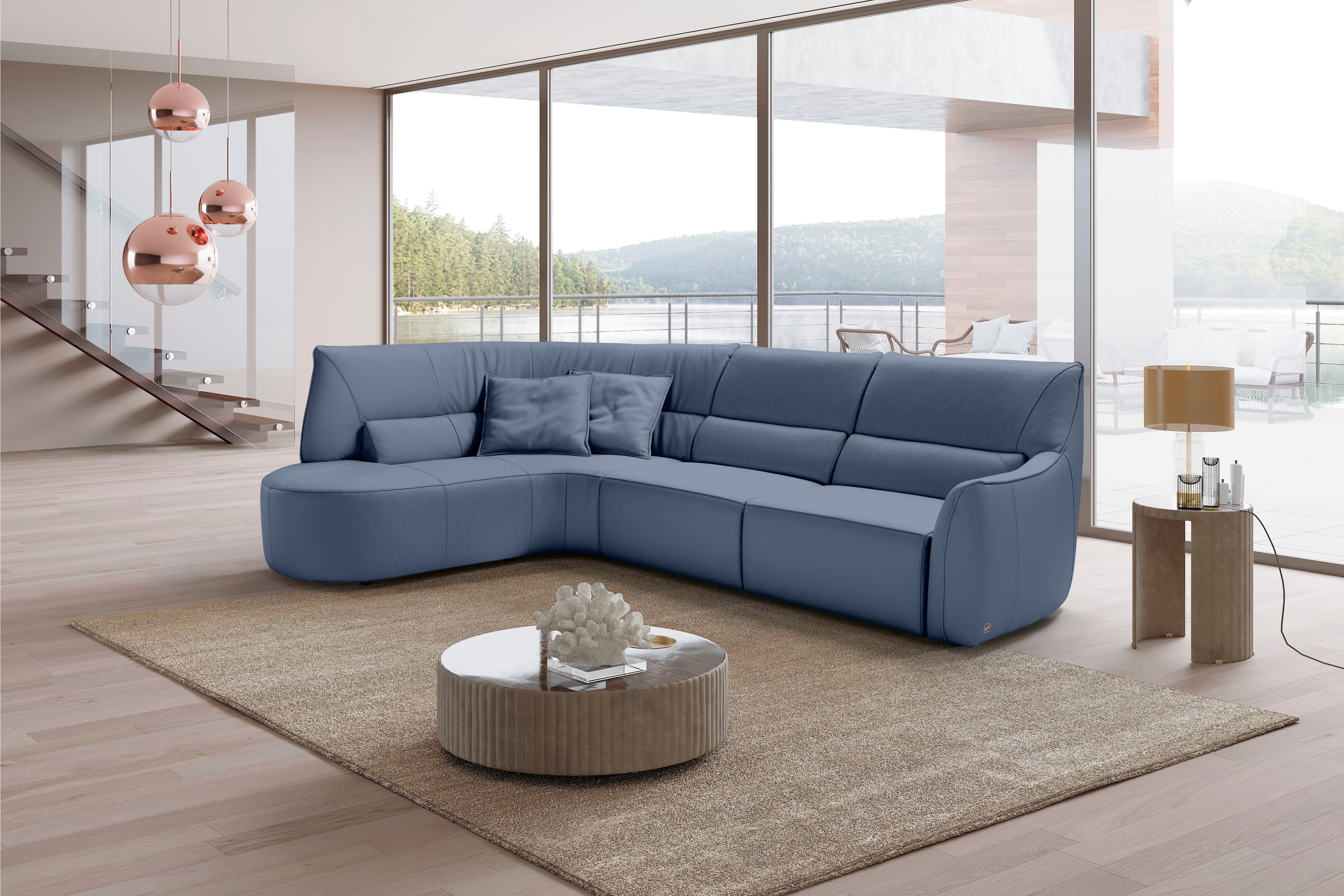 Egoitaliano Ecksofa "Puffy, extravagant & edel, Retro Designsofa, hoher Sitzkomfort, L-Form" mit Ottomane, wahlweise mit und ohne elektrischer Relaxfunktion