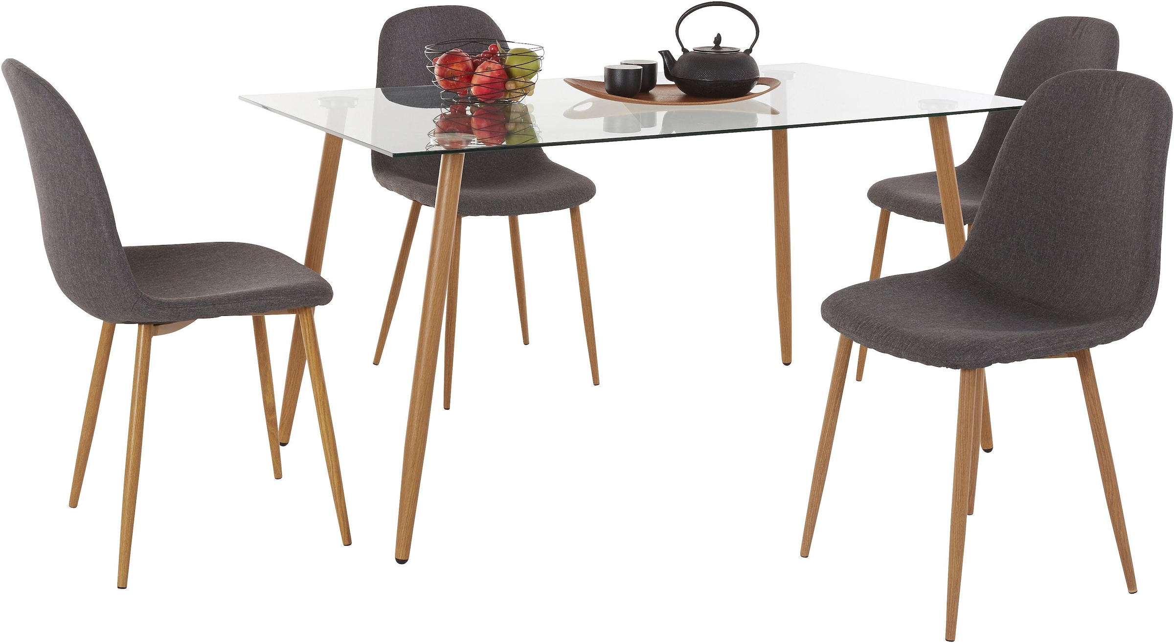 INOSIGN Essgruppe »Miller«, (Set, 5 tlg.), Eckiger Glastisch mit 4 Stühlen  (Webstoff) online kaufen | Jelmoli-Versand