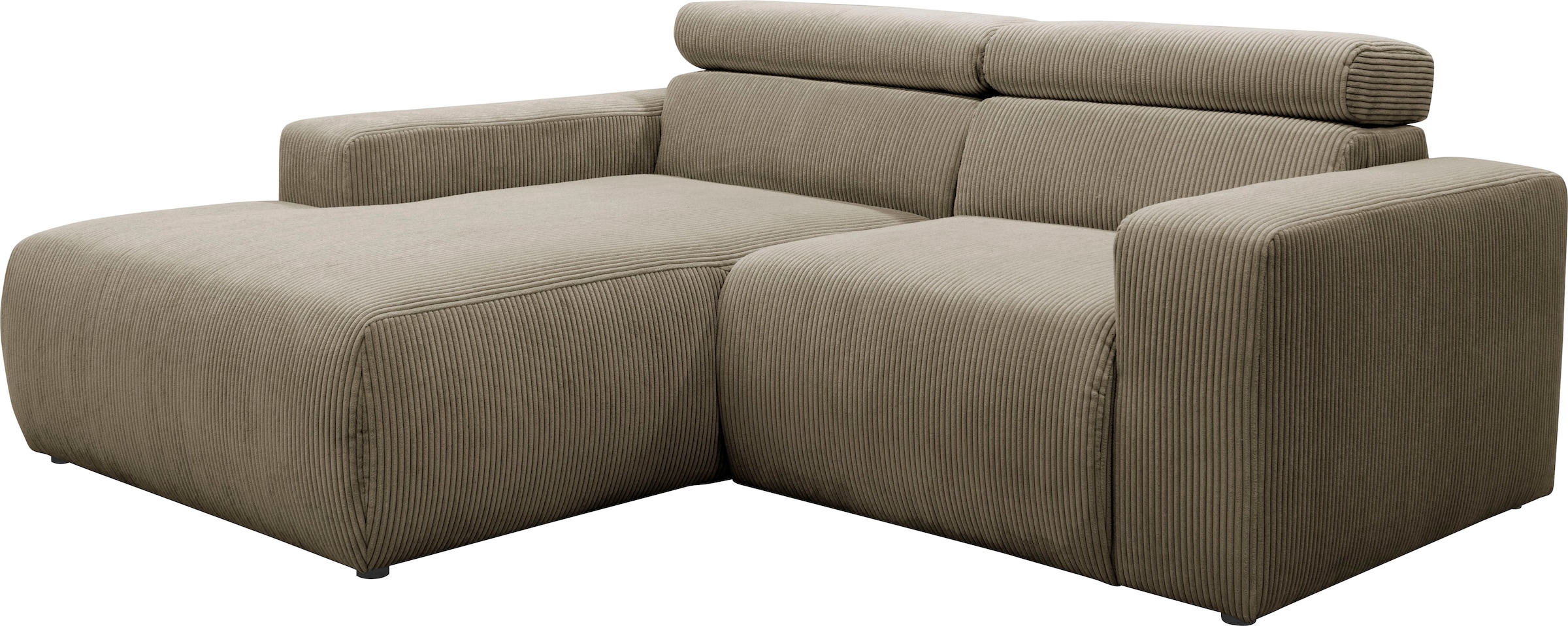 DOMO collection Ecksofa »Brandon B/T: 214/100 cm, belastbar bis 140kg/ Sitz, L-Form«, Cord, schlamm