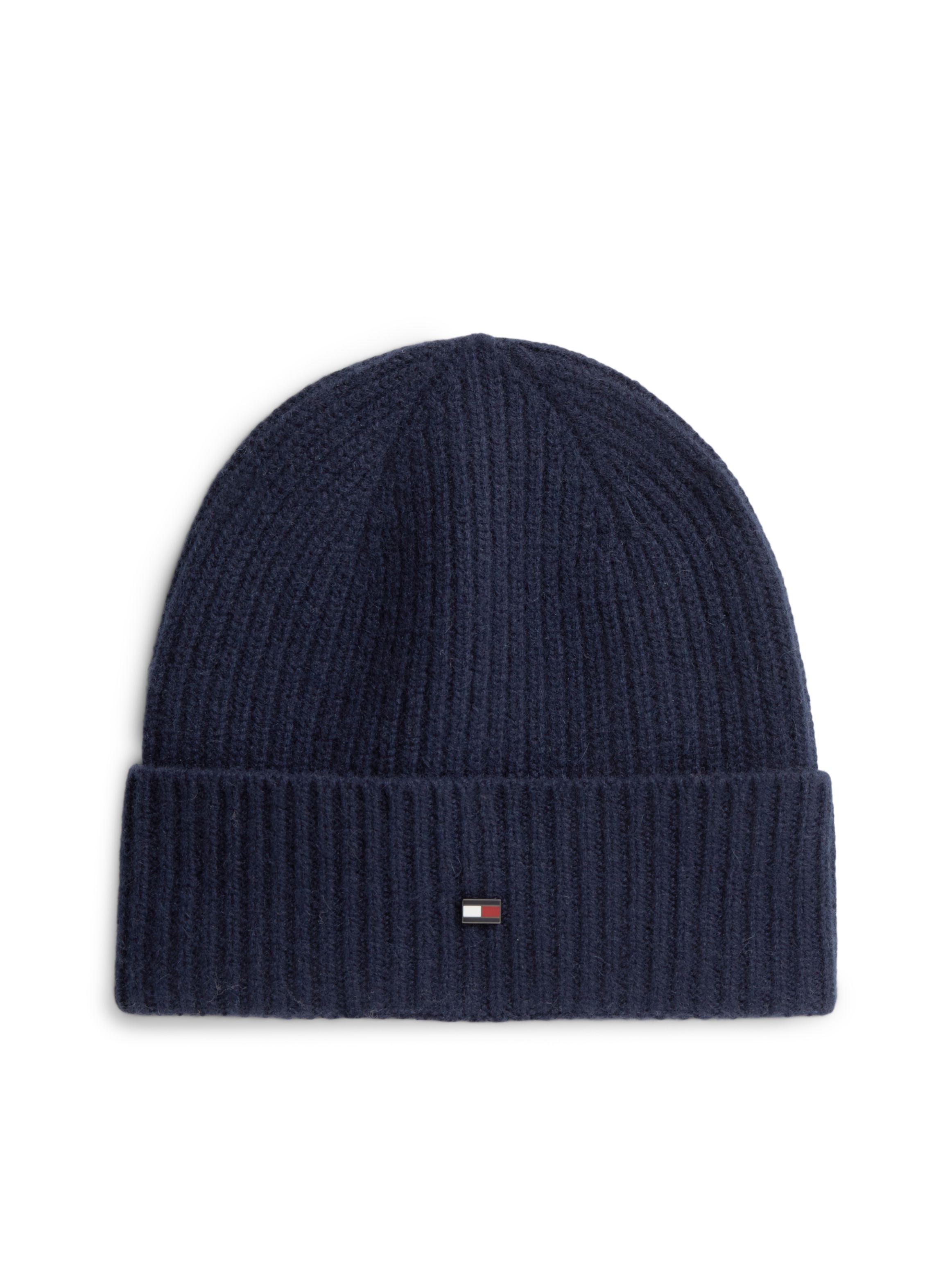 Tommy Hilfiger Space Blau Strickmütze "Flag Cashmere Beanie" One Size Mit Markenlogo