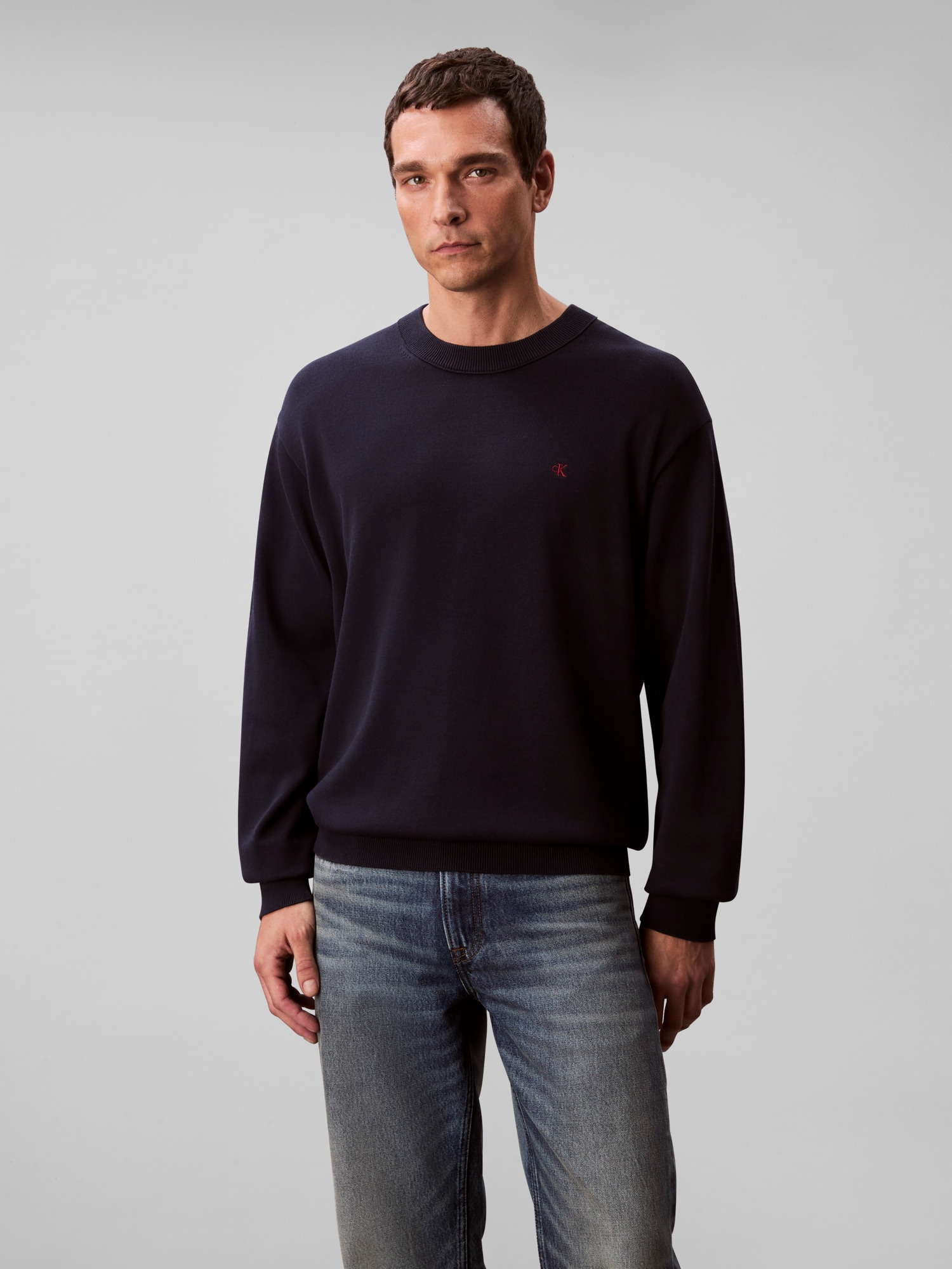 Calvin Klein Jeans Strickpullover »LS EZ COTTON CREWNK SWEATER 12GG« Mit Rundhalsausschnitt