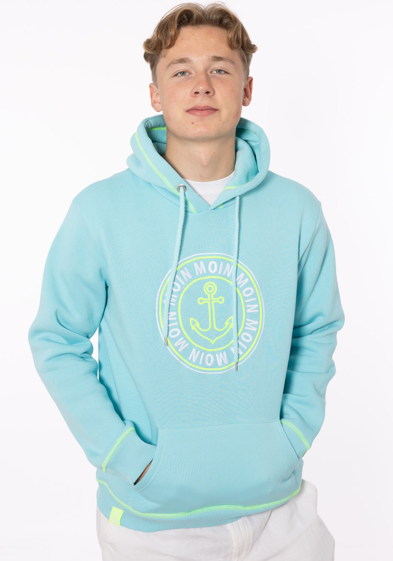 Zwillingsherz Hoodie »"Anker & Moin"«, mit neongelber Kontrastnaht