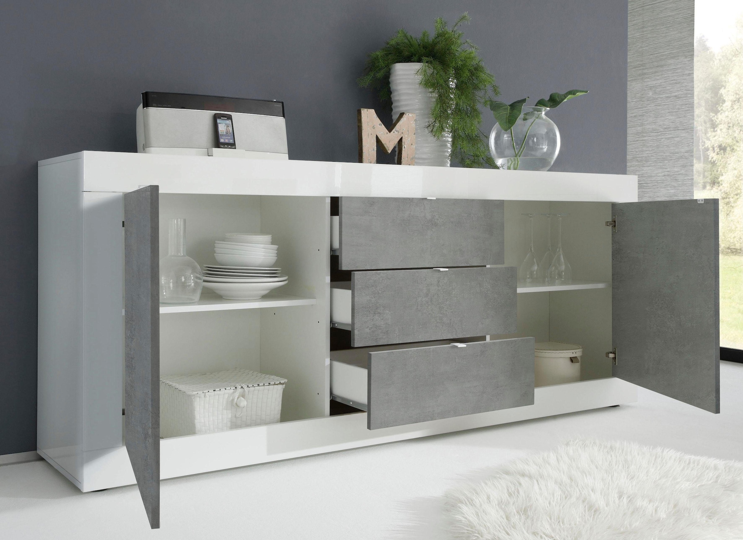 INOSIGN Sideboard »Basic Breite 210 cm, Kommode 2 Türen, 3 Schubkästen, Anrichte,«, Metallgriff, moderne Rahmenoptik, viel Stauraum, Farbauswahl