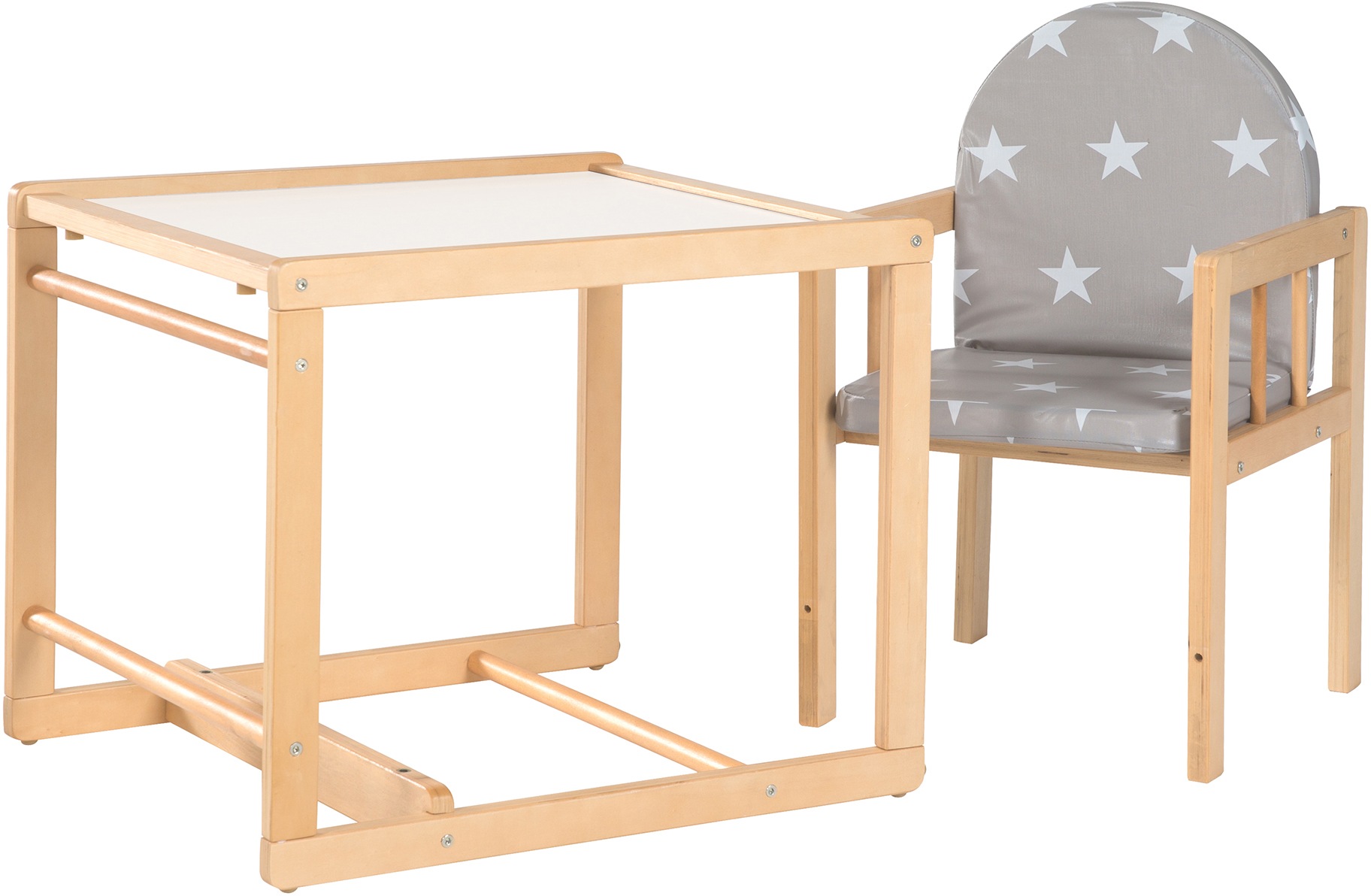 roba Little Stars Chaise Haute en Bois Évolutive avec Coussin de Siège Rembourré et Plateau Amovible (Naturel)