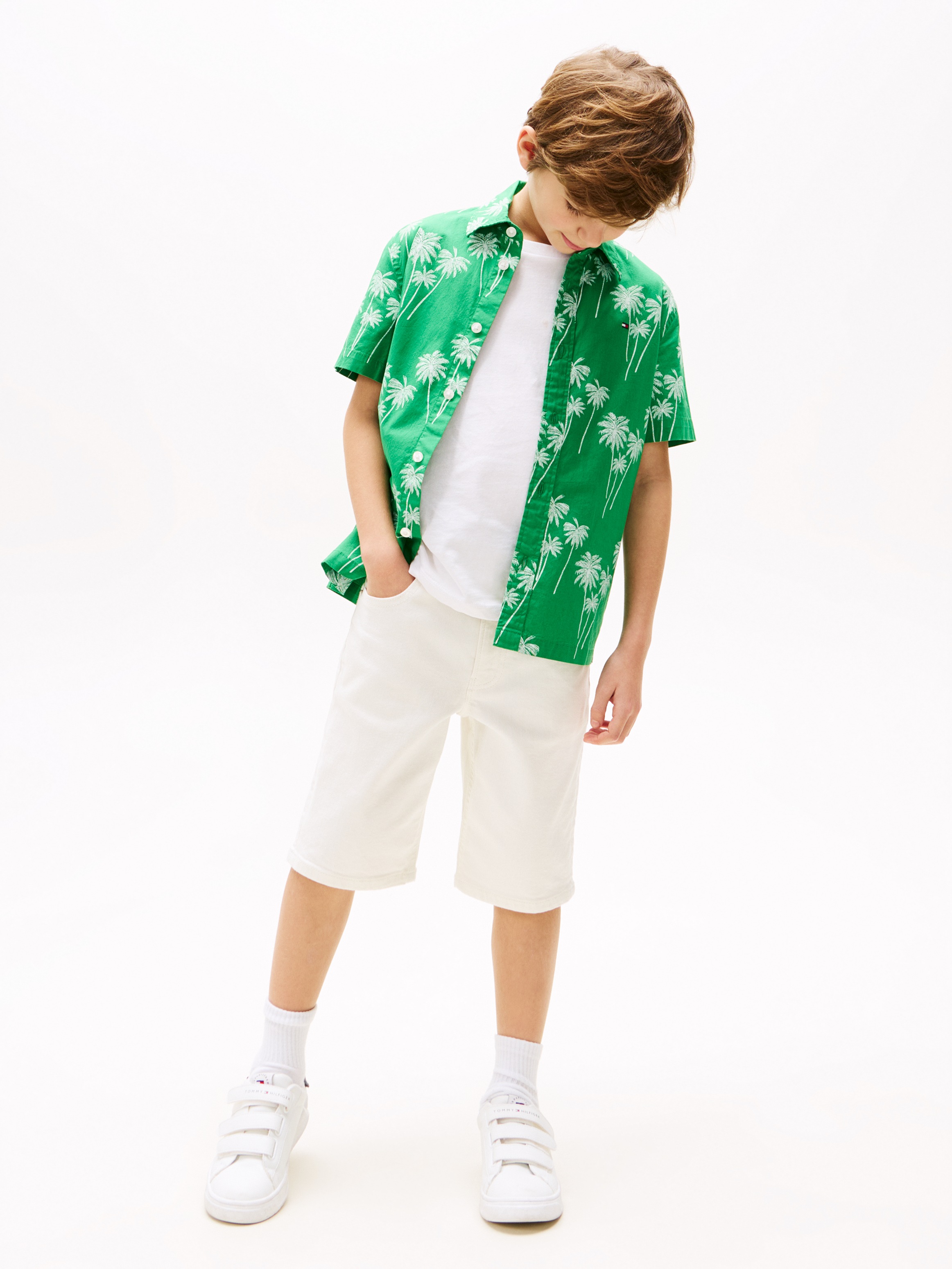 Tommy Hilfiger Kurzarmshirt »STRETCH POPLIN PRINTED SHIRT SS«, mit Palmenprint