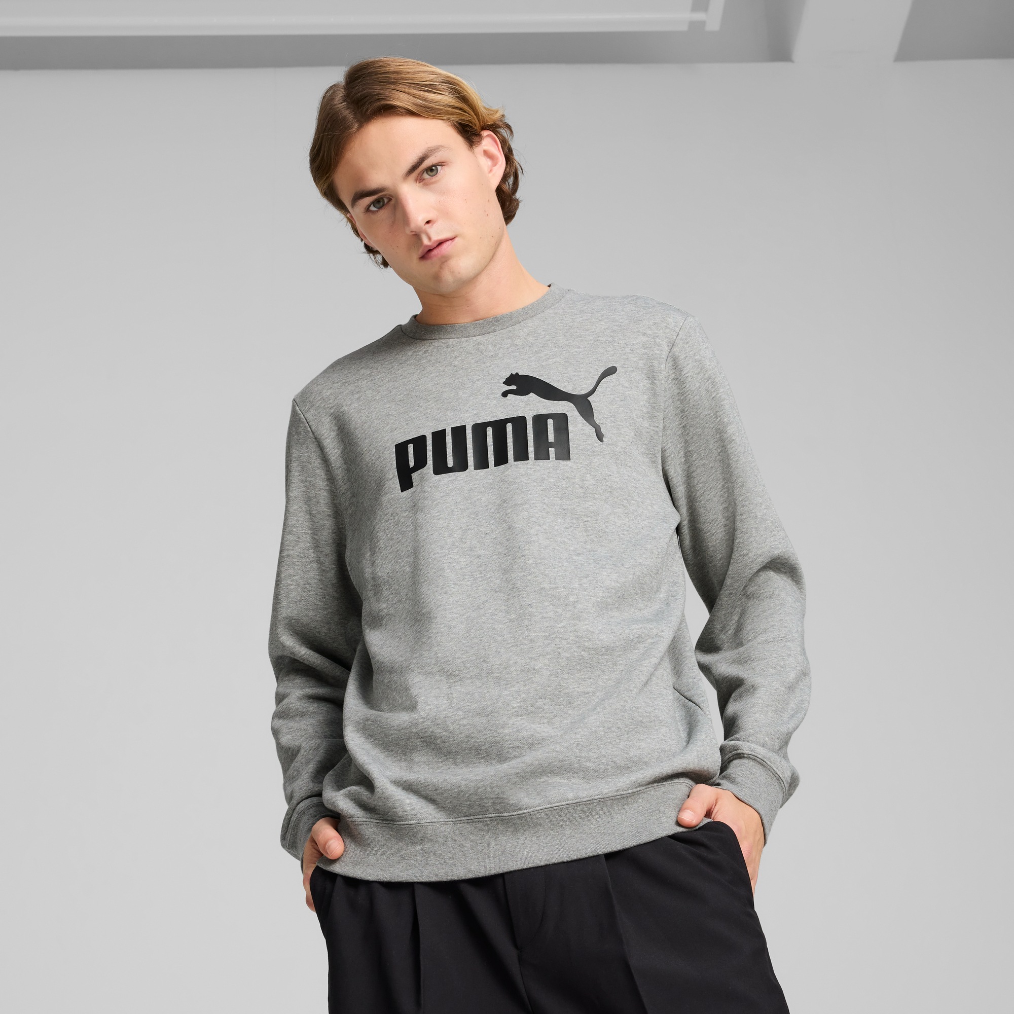 PUMA Langarmshirt »ESS NO. 1 LOGO CREW FL« reguläre Passform, Rundhalsausschnitt, gerippte Bündchen und Saum