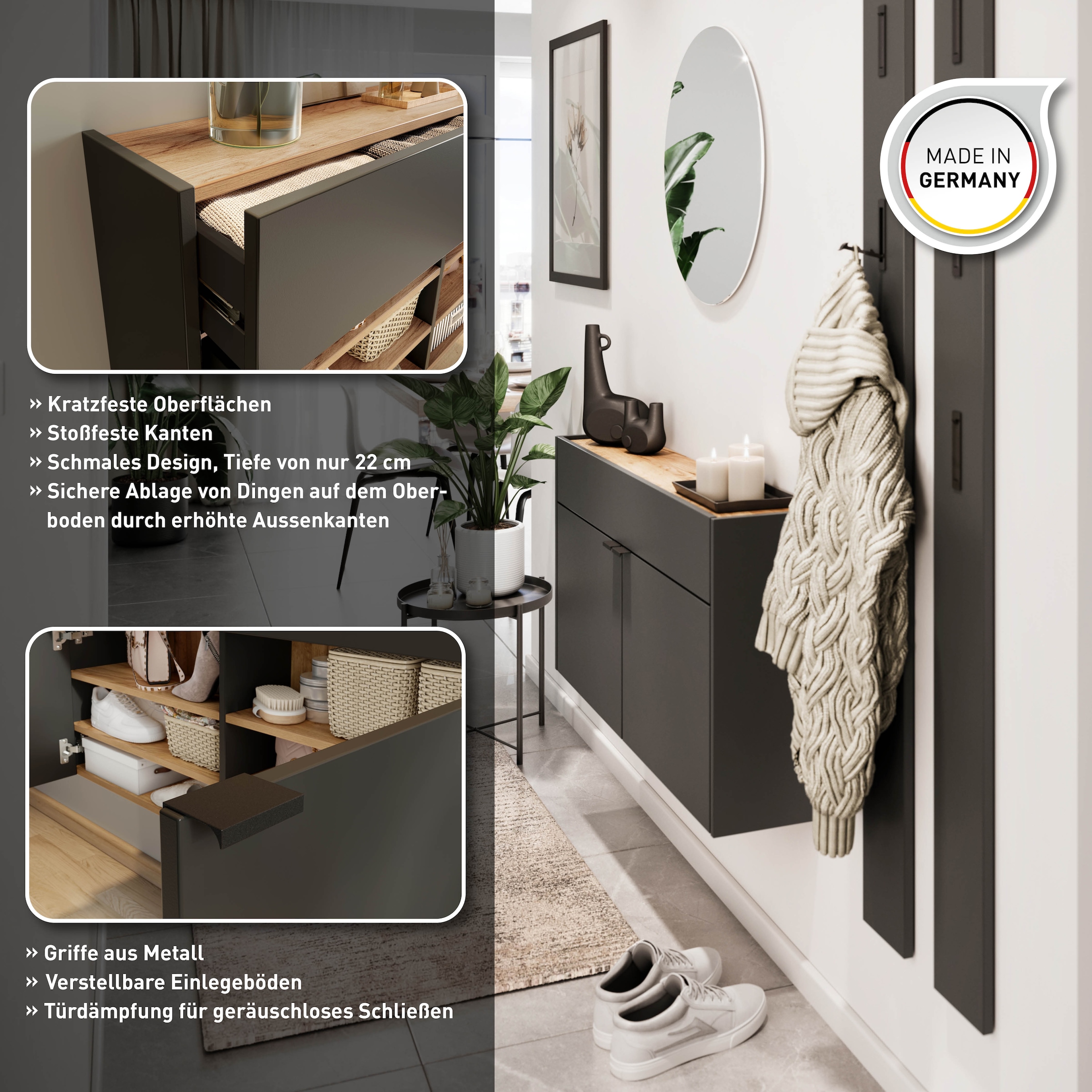 GERMANIA Hängeschuhschrank »Ameca«, Türen mit Soft-Close, 110x22x57 cm, Made in Germany
