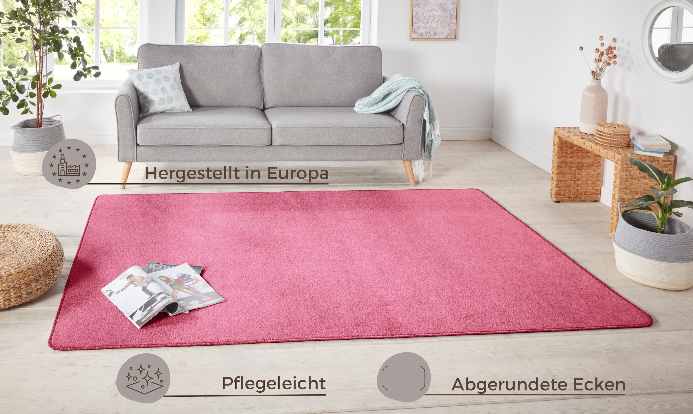 HANSE Home Teppich »Shashi«, rechteckig, 8,5 mm Höhe, Kurzflor, Unifarben, Läufer, weich, Esszimmer, Kinderzimmer, Flur