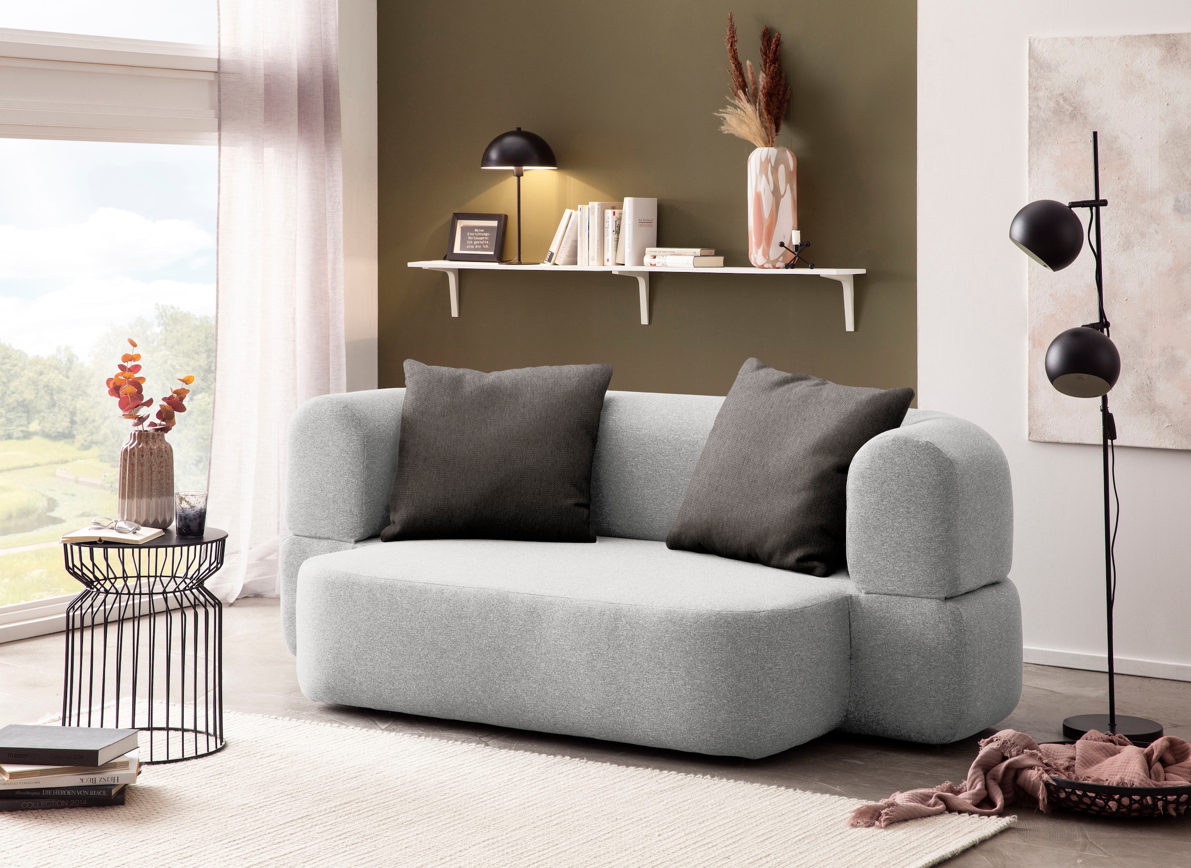 INOSIGN Schlafsofa »Denair oval Federkern, Bettsofa, organisches Design. Breite 208cm«, 2-Sitzer durch Klappen verwandeln in eine Liegefläche