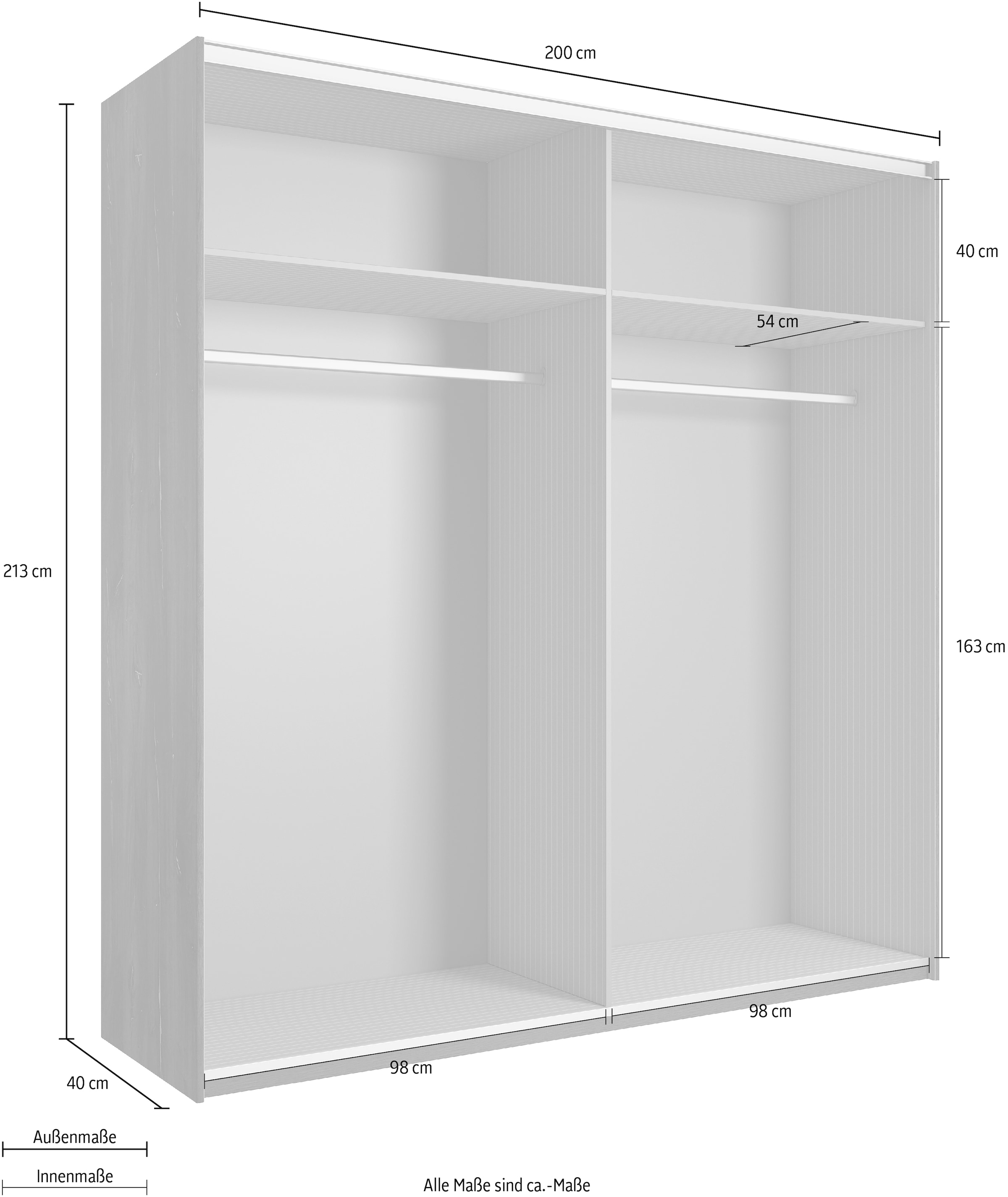 Home affaire Schwebetürenschrank »Sigma, Breite 200 cm, moderner Kleiderschrank, Made in Europe«, Wäscheschrank mit Spiegel, Garderobe mit durchdachter Inneneinteilung
