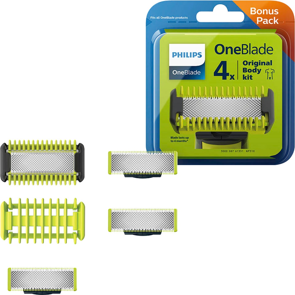 ➥ Philips Ersatzscherköpfe »OneBlade Face + Body Set QP310/50«, (Set, 5 St.),  passend für alle OneBlade Handstücke, eine Klinge hält bis zu 4 Monate  jetzt bestellen | Jelmoli-Versand