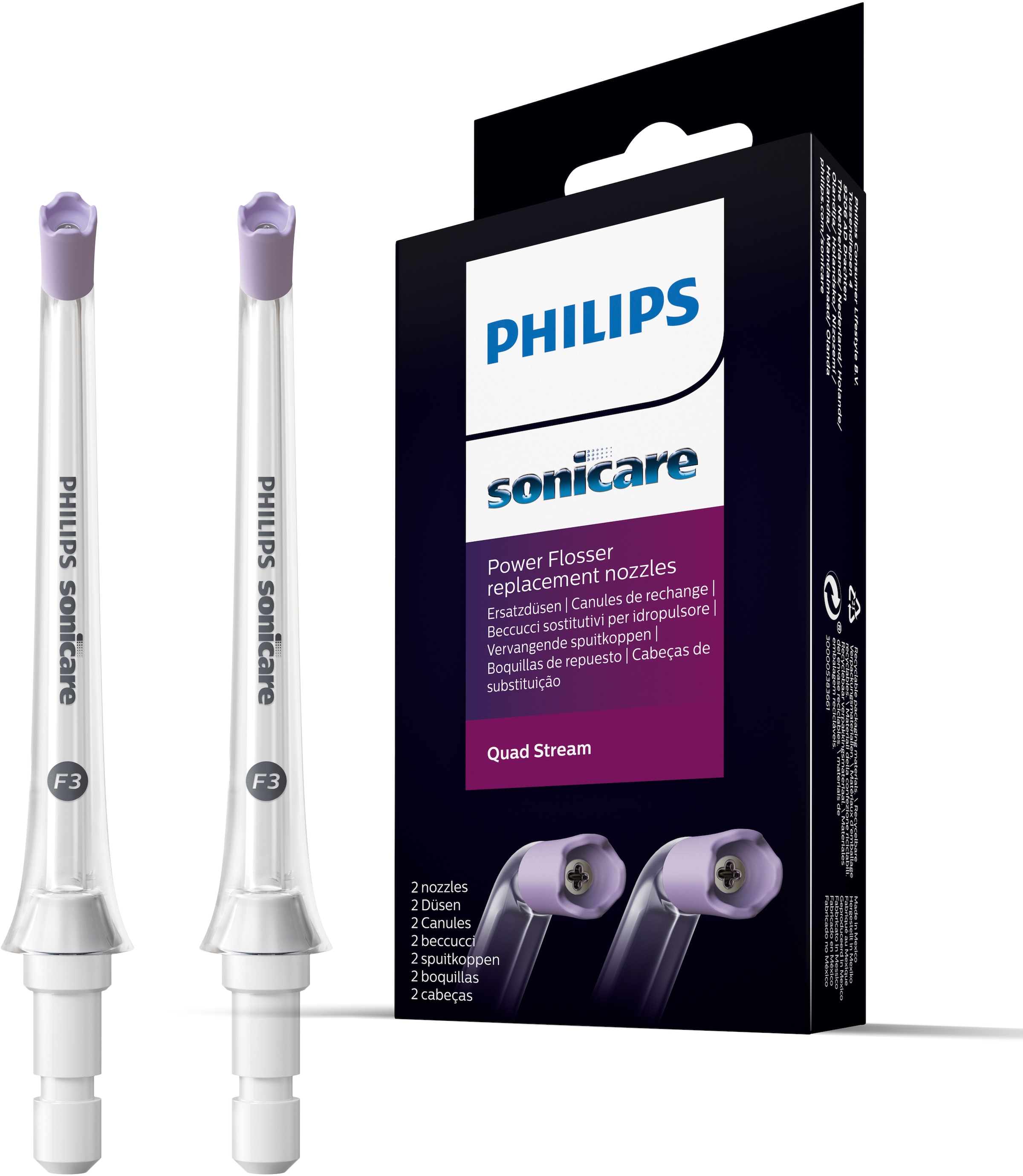 Philips Sonicare Mundduschen-Ersatzdüse »F3 Quad Stream Aufsteckdüse HX3062/00«, weiche Führung, kompatibel mit jeder Philips Sonicare Powerflosser