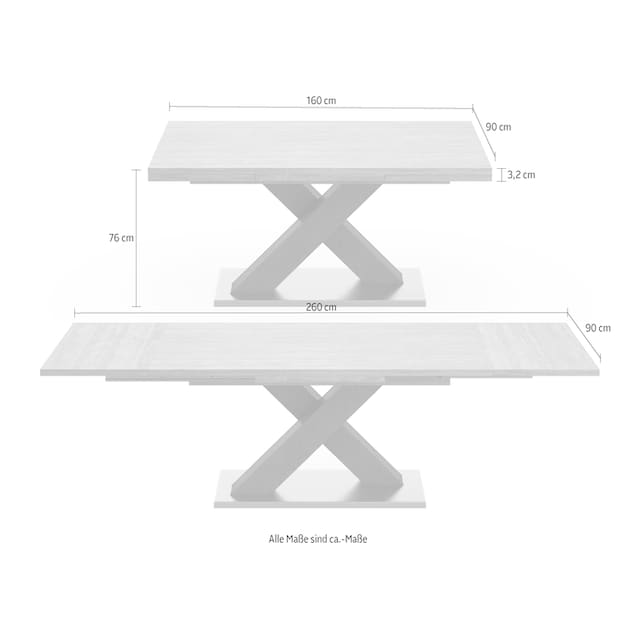 Mäusbacher Esstisch »Komfort C«, mit X-Gestell in graphit und mit  Auszugsfunktion, Breite 160-260 cm online bestellen | Jelmoli-Versand