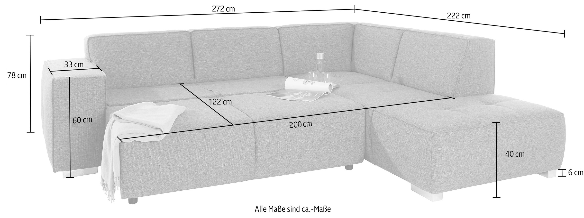 INOSIGN Ecksofa »Sapporo L-Form«, wahlweise Bettfunktion oder Sitztiefenverstellung, Federkern