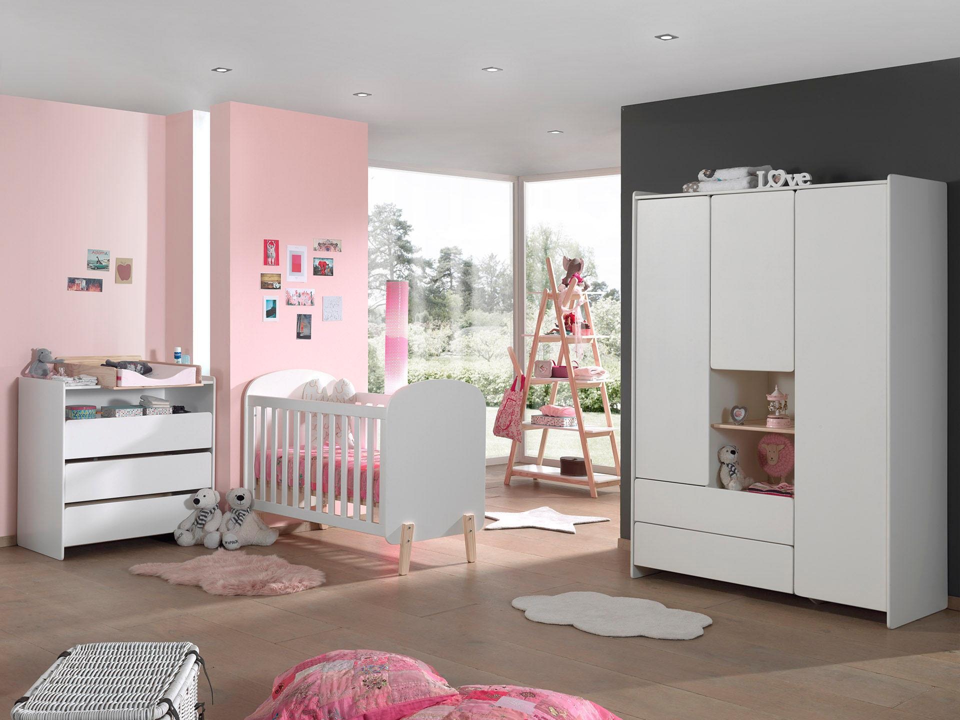 Vipack Kleiderschrank »Kiddy, mit funktioneller Einteilung und 2 Schubladen, stabil gebaut«, (H/T ca. 180x55cm, MDF weiss lackiert, Fachboden Kiefer), MDF-Oberfläche