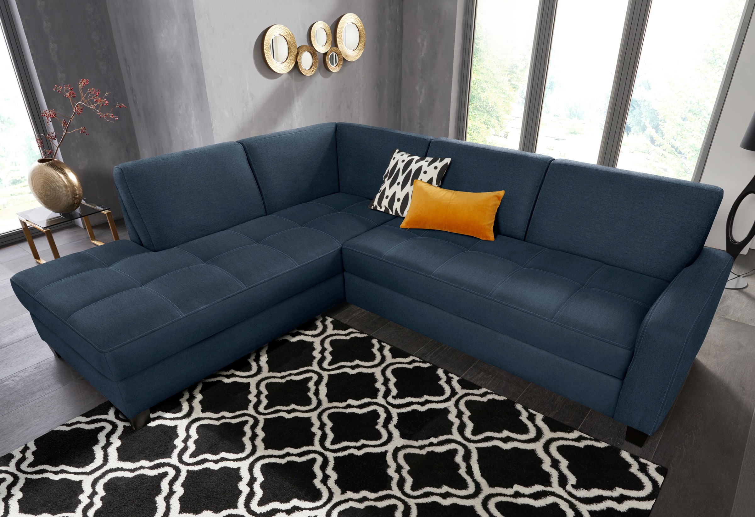 DOMO collection Ecksofa »Florentina zeitlos und elegant, Sitznähte als Designelement, L-Form«, wahlweise mit Bettfunktion, mit Kontrastnaht, Komfortsitzhöhe 47cm