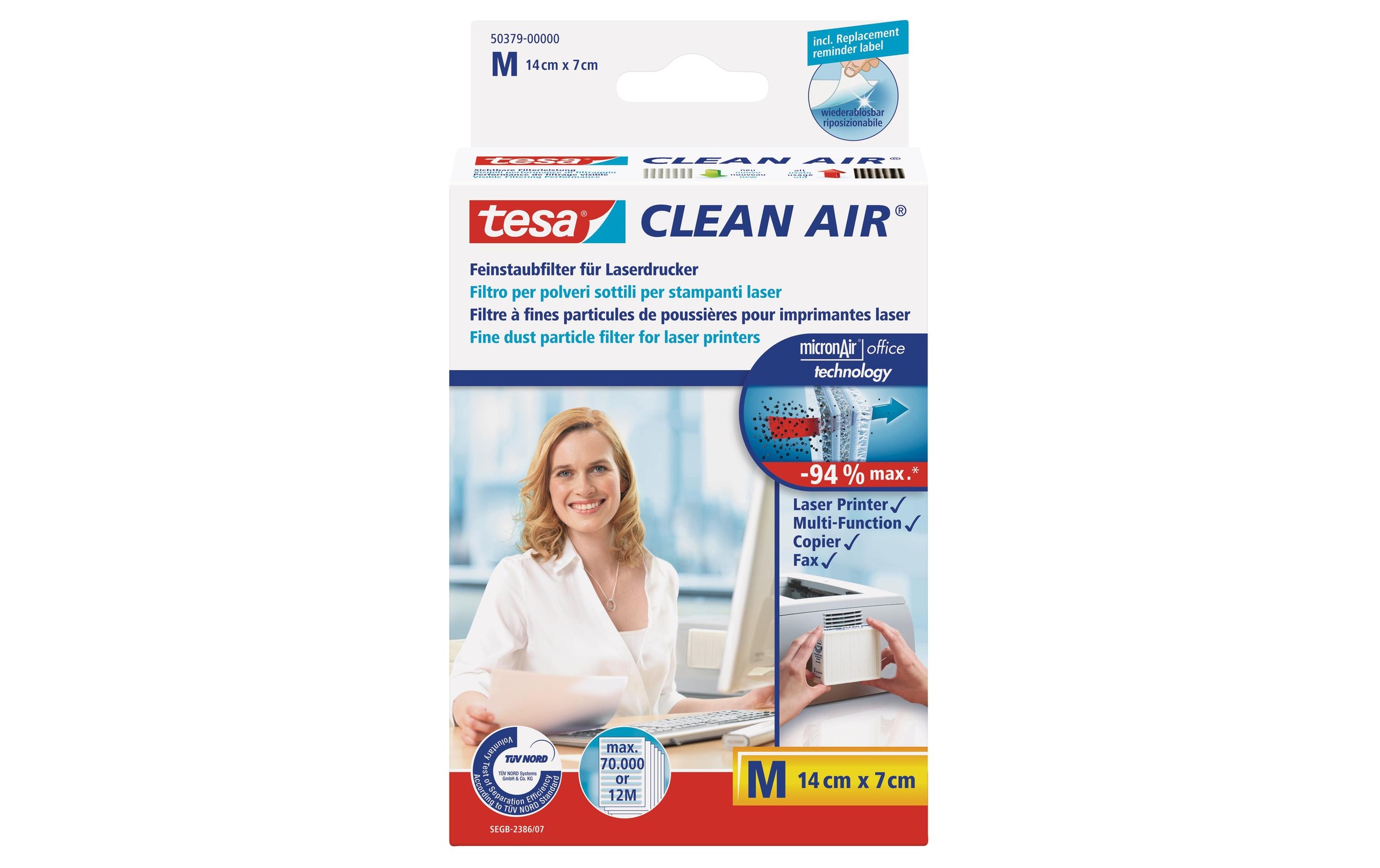 tesa Staubfilter »Clean Air M 140x70 mm für Laserdrucker«
