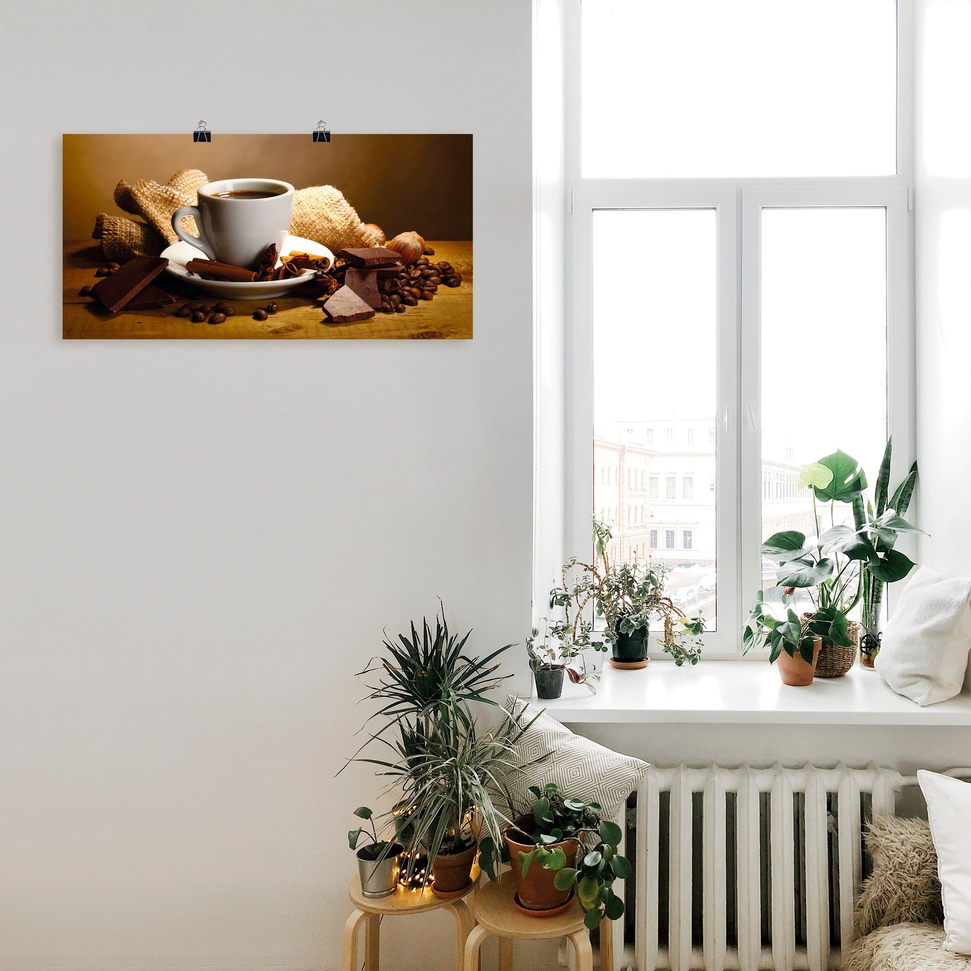 Artland Wandbild »Kaffeetasse Zimtstange Nüsse Schokolade«, Getränke, (1 St.), als Leinwandbild, Poster, Wandaufkleber in verschied. Grössen