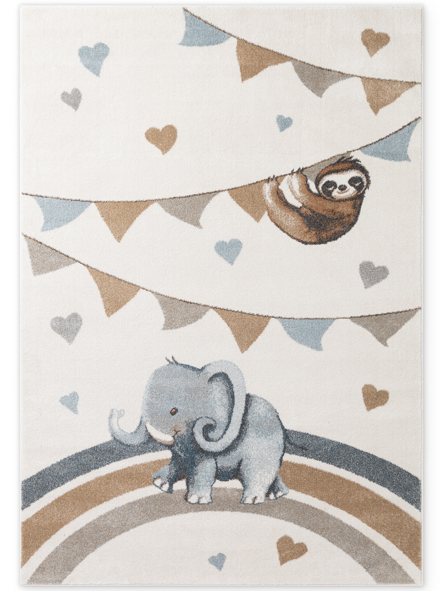 THE RUGS Villeroy & Boch Elephant Rainbow Party Boho Rug & Runner Kids Rug in Cream | Size: 160cm x 230cm