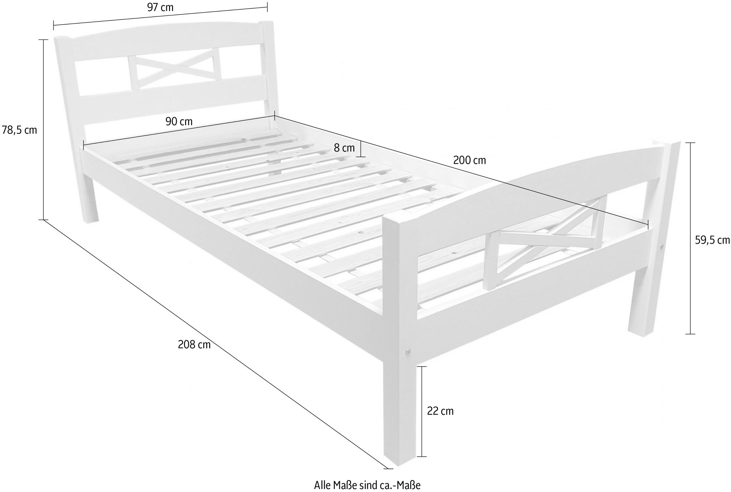 Home affaire Bett »Wilma, Kieferbett n 2 Grössen, Top Qualität, 90x200cm und 180x200 cm«, (FSC® zertifiziertes Massivholz), Landhausstil im Skandi-Design in massiver Qualität