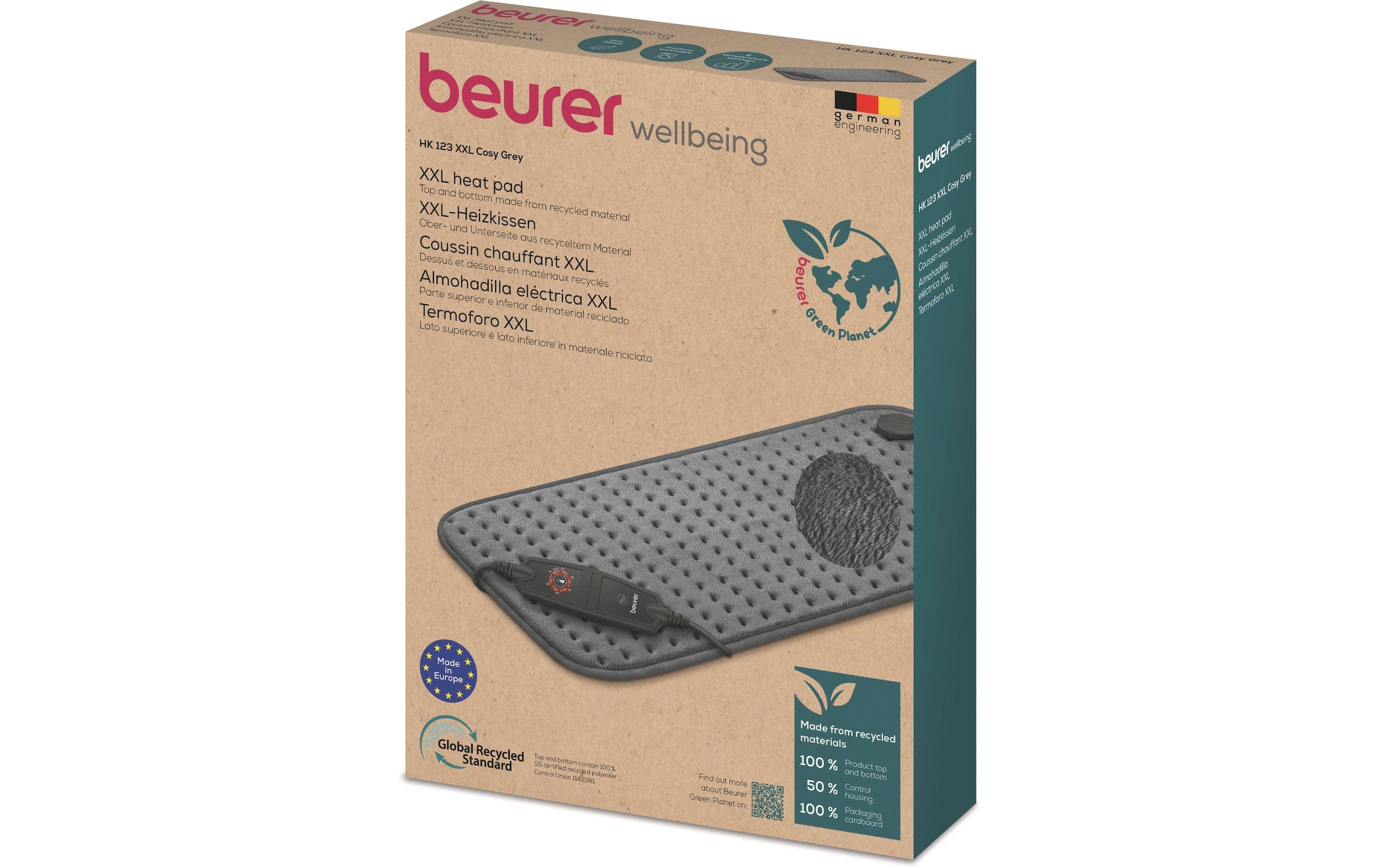 BEURER Heizkissen »HK 123 XXL Cosy Grey Green Planet Netzbetrieb«