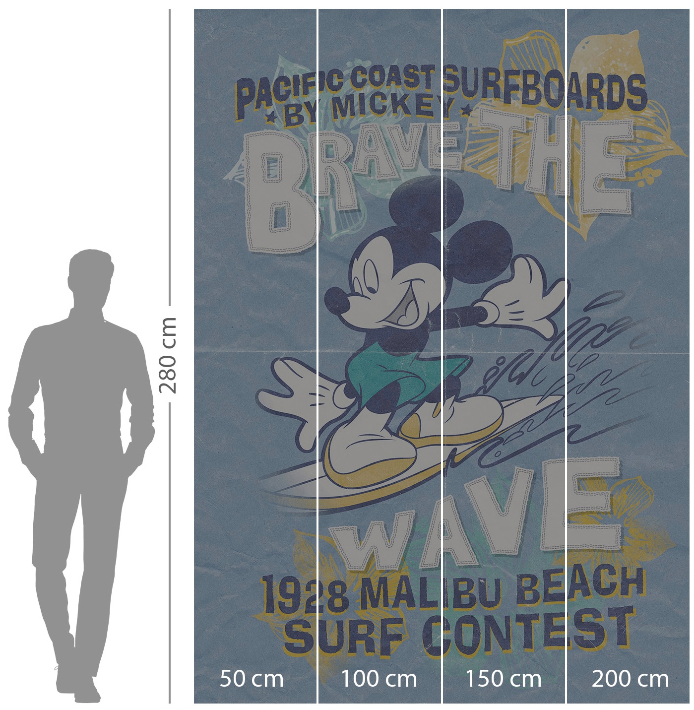 Komar Vliestapete »Digitaldruck Vlies - Mickey Brave the Wave - Grösse 200 x 280 cm«, bedruckt, Kinderzimmer