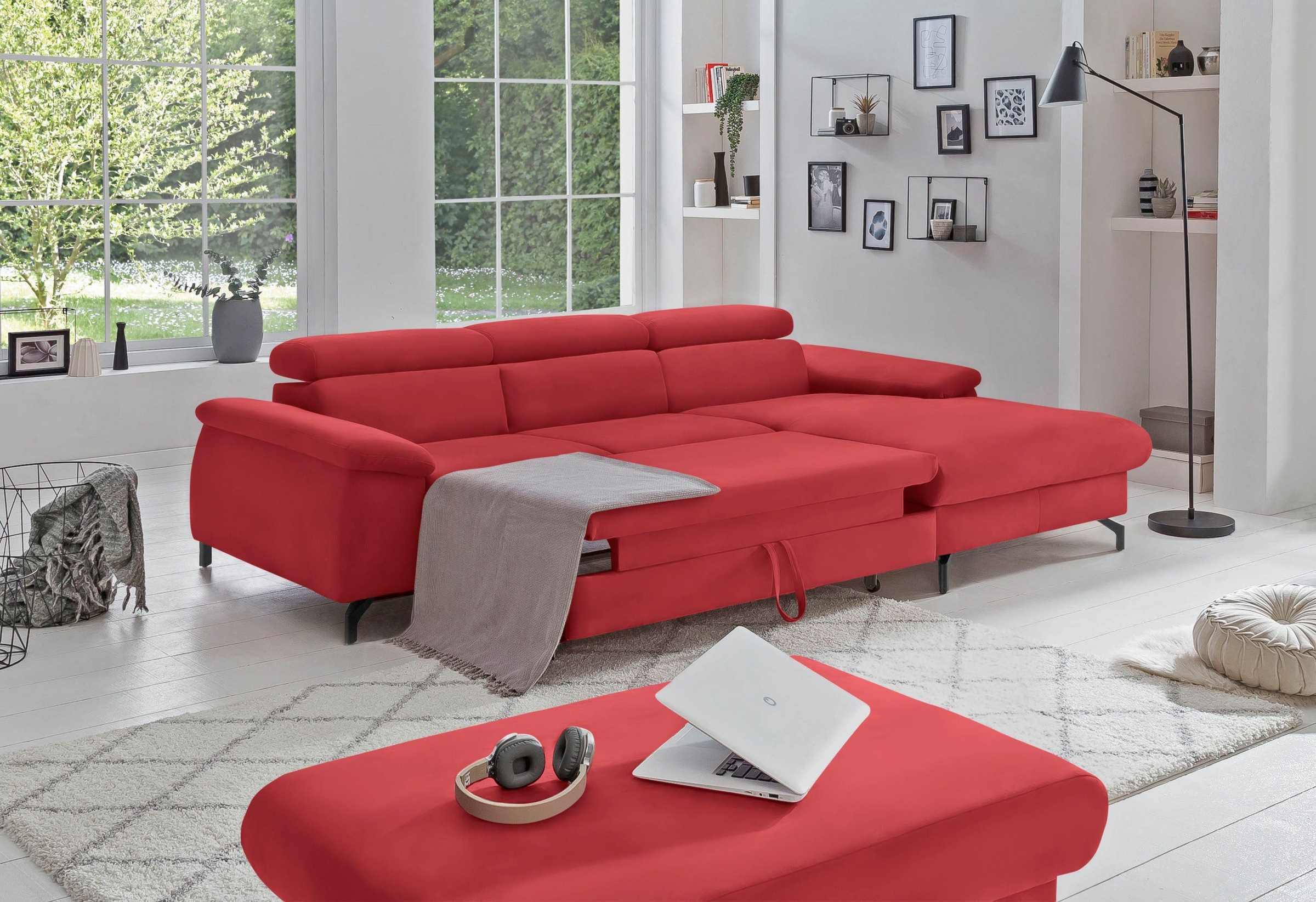 COTTA Polstergarnitur »Komaris L-Form«, (Set), Set bestehend aus: Ecksofa mit Kopfteilverstellung & Hocker