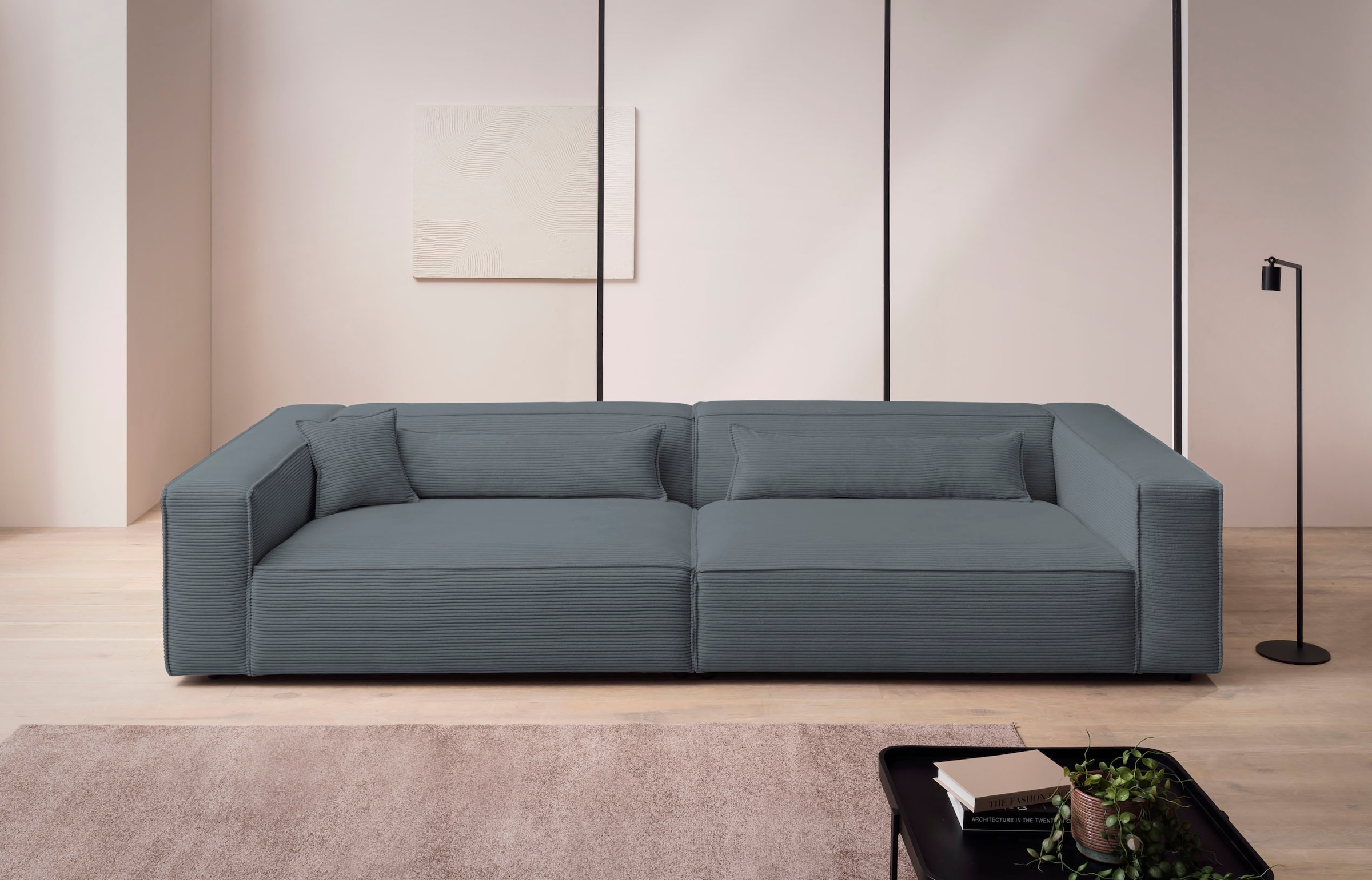 LeGer Home by Lena Gercke 3-Sitzer »PIARA, XXL Sofa mit Kedernaht, Big-Sofa in Cord oder Leinenoptik«, schwarze Füsse, bequemer Sitzkomfort, extra tiefe Sitzfläche