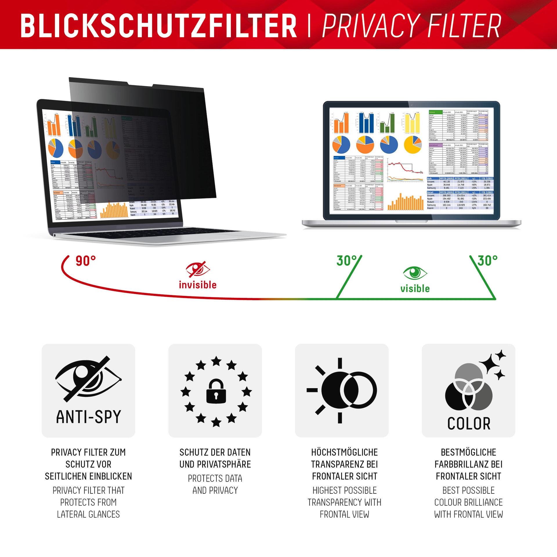 Displex Displayschutzfolie »Privacy Safe Blickschutzfilter«, für Universell für Monitore mit 27 (16:10), Blickschutzfolie, Schutzfolie, Bildschirmschutz, kratz- & stossfest