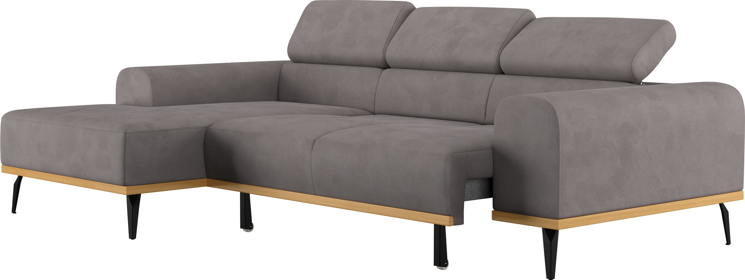 Places of Style Ecksofa »Carlo L-Form«, mit Kopfteilverstellung & Holz-Rahmenoptik, wahlweise Relaxfunktion