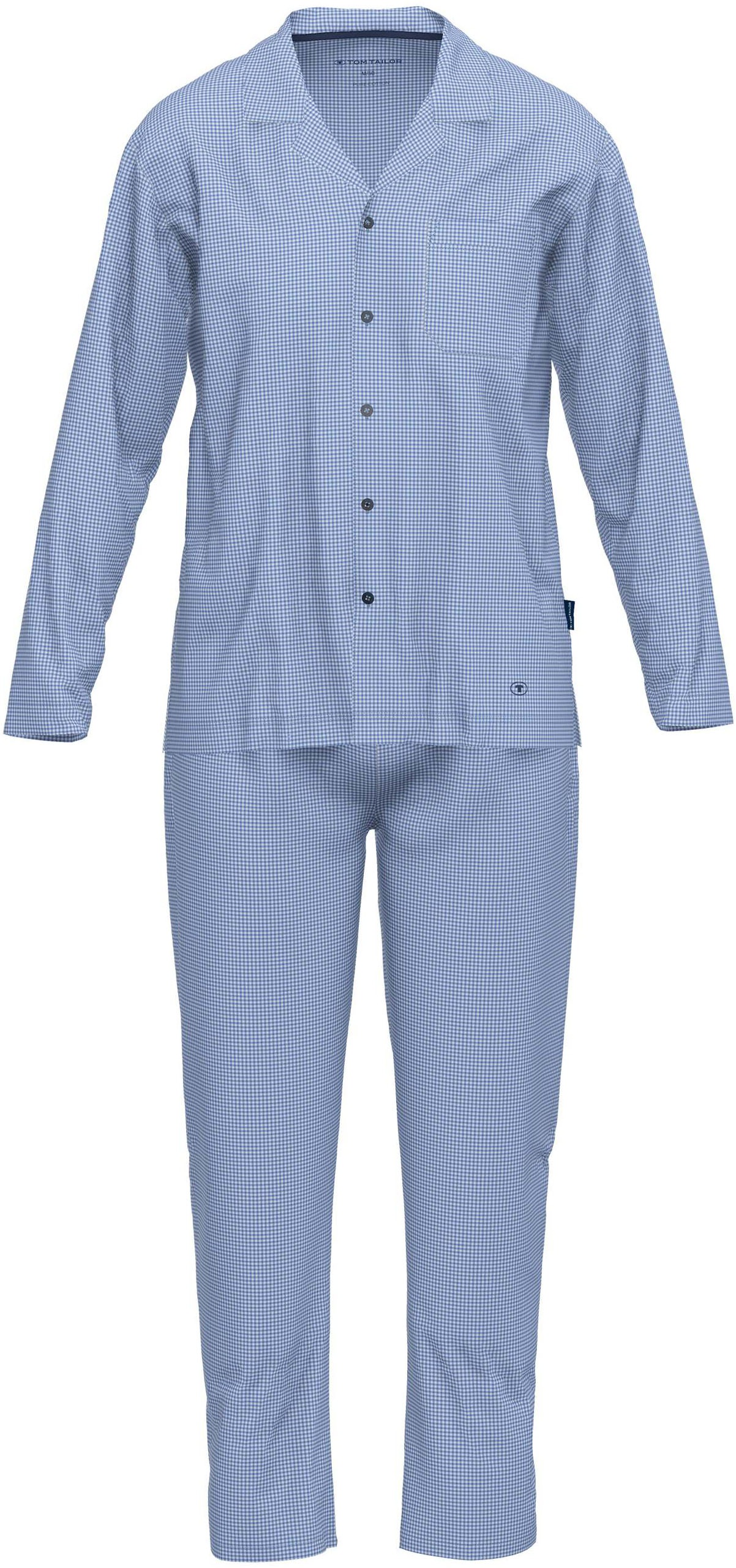 TOM TAILOR Pyjama, (2 tlg.), Knopfleiste, Langarm, V-Kragen, lange Hose, kühlend, Karo-Muster