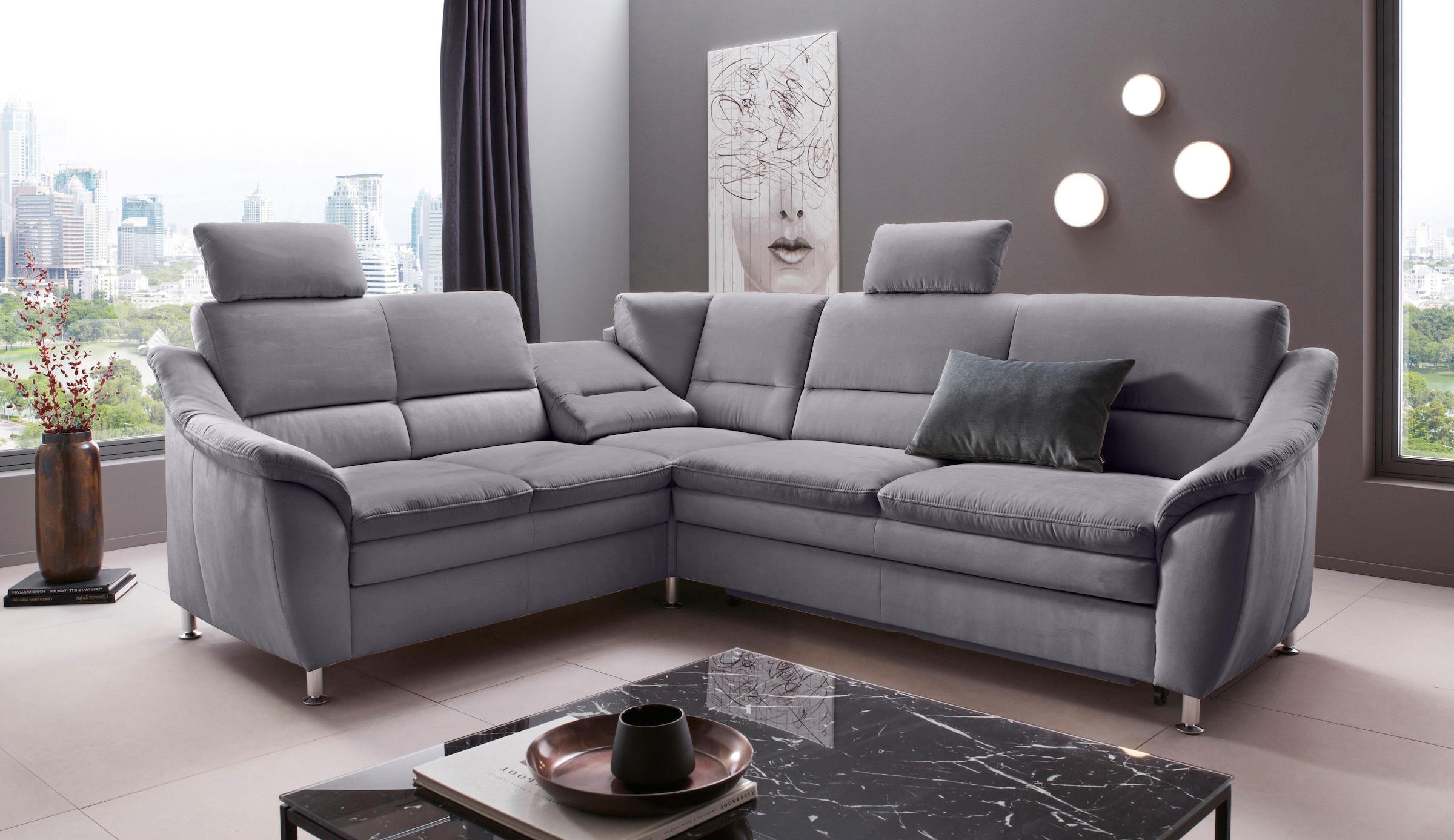 PLACES OF STYLE Ecksofa »Cardoso L-Form«, Federkern, wahlweise mit Bett, Schubkasten, teilweise...