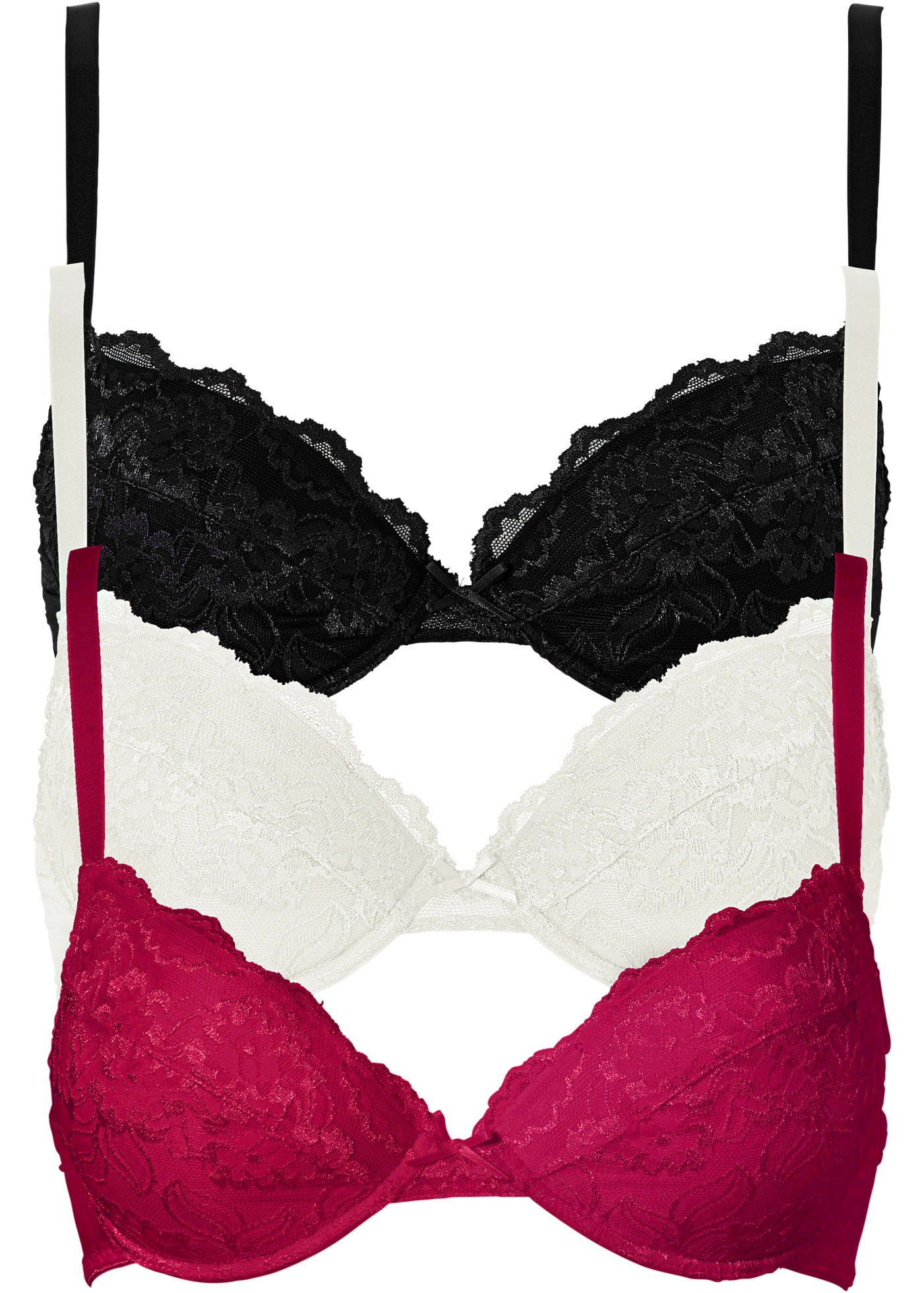 bonprix Push-up-BH »Push-up-BH mit feiner Spitze (3er Pack)« Packung, 3, 3 Stk. Push-up-BH mit feiner Spitze (3er Pack)