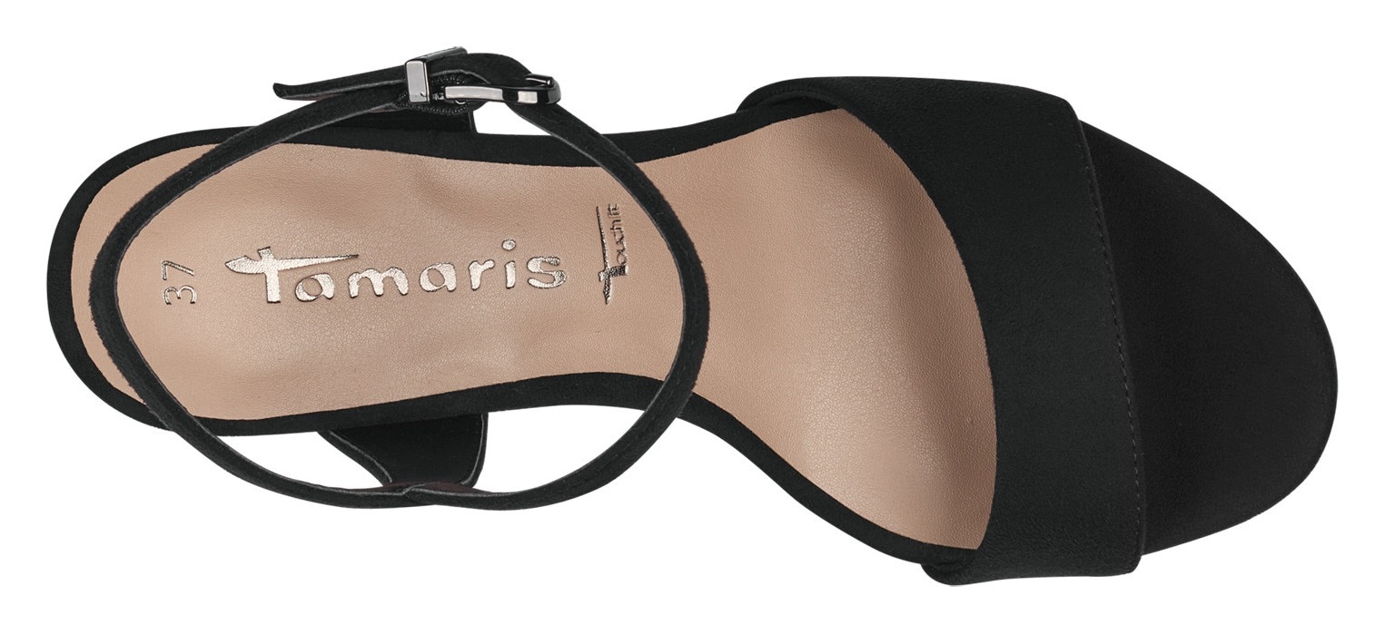 Tamaris Sandalette, Trichterabsatz, Abendschuh mit verstellbarem Fesselriemchen