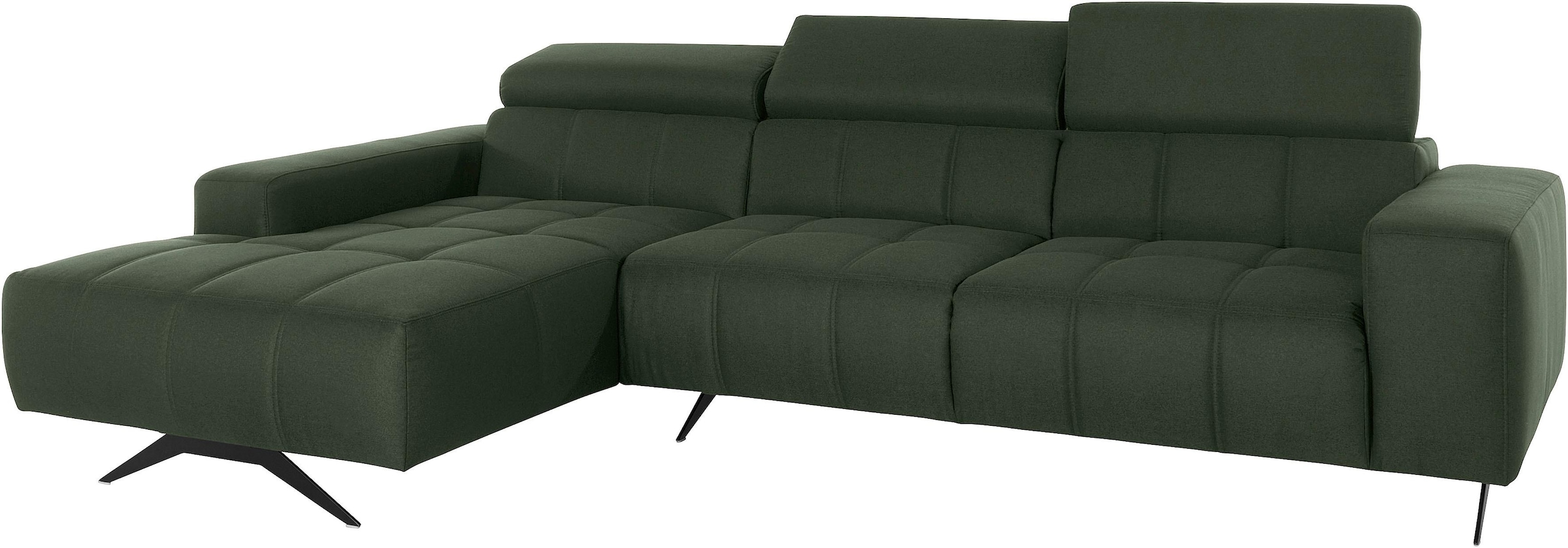 DOMO collection Ecksofa »Trento L-Form, mit Kufenfuss oder Einzelfuss«, wahlweise mit Kopfteilverstellung, Recamiere links/rechts bestellbar