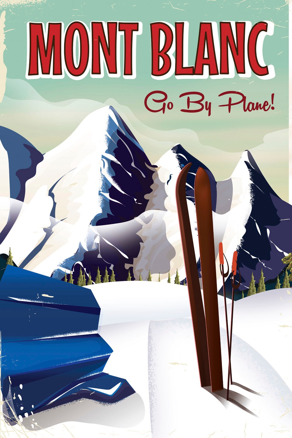 queence Metallbild »Mont Blanc«, Schriftzüge-Schriftzug-Berge & Alpenbilder, (1 St.), Stahlschild, Blechschild, Berge, Fernweh, Ski