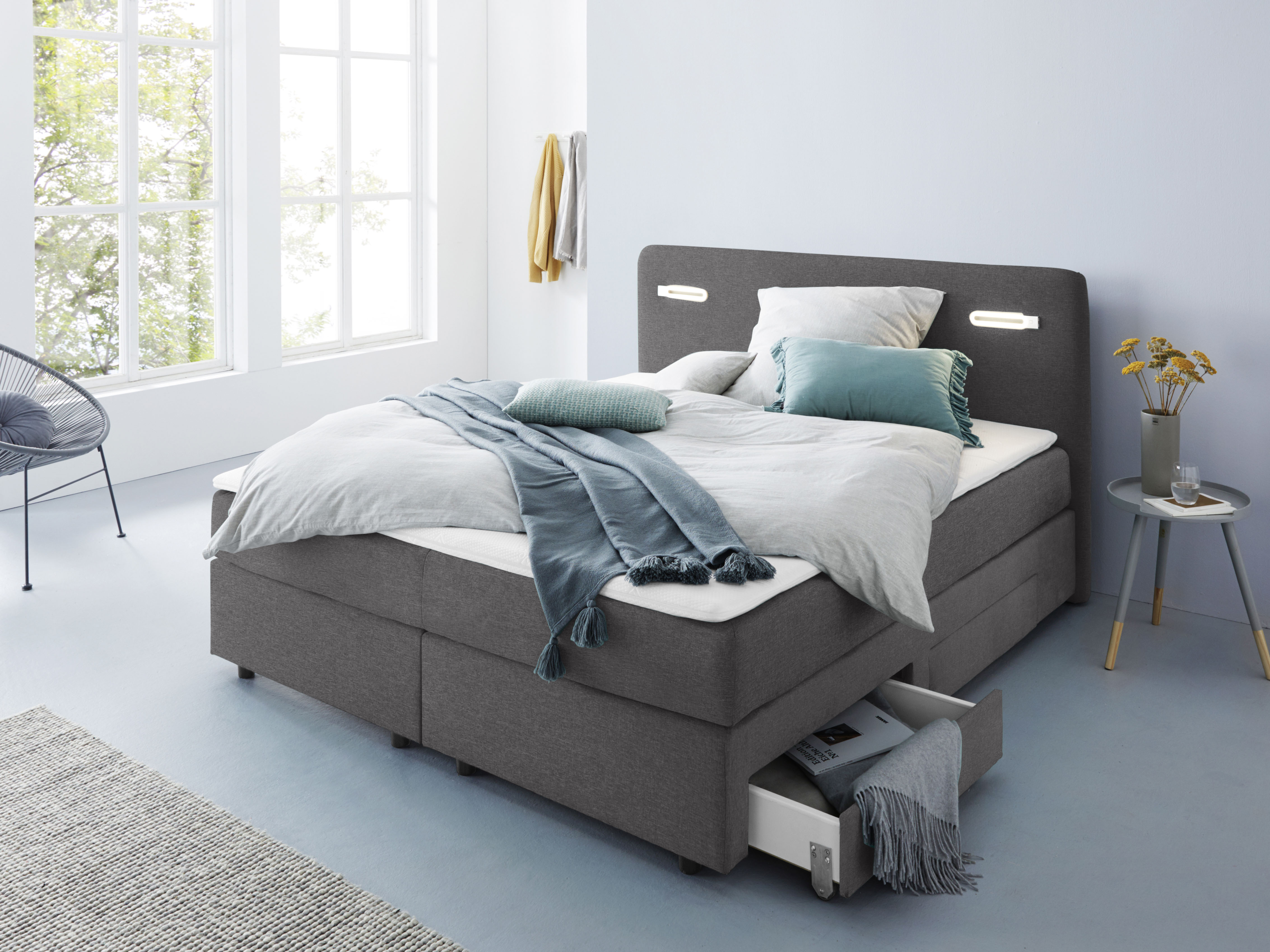 Home affaire Boxbett "Luan" Schubkästen, LED-Beleuchtung und Topper, in Breite 120 cm und 180 cm