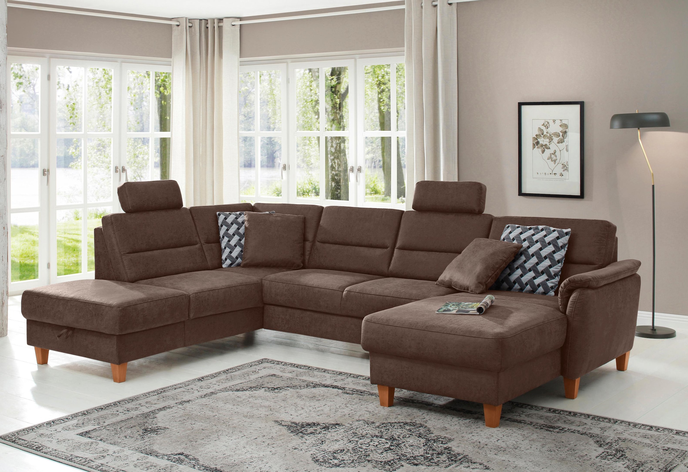Home affaire Wohnlandschaft "Palmera U-Form, B: 308 cm" optional Bettfunktion & Bettkasten, Federkern