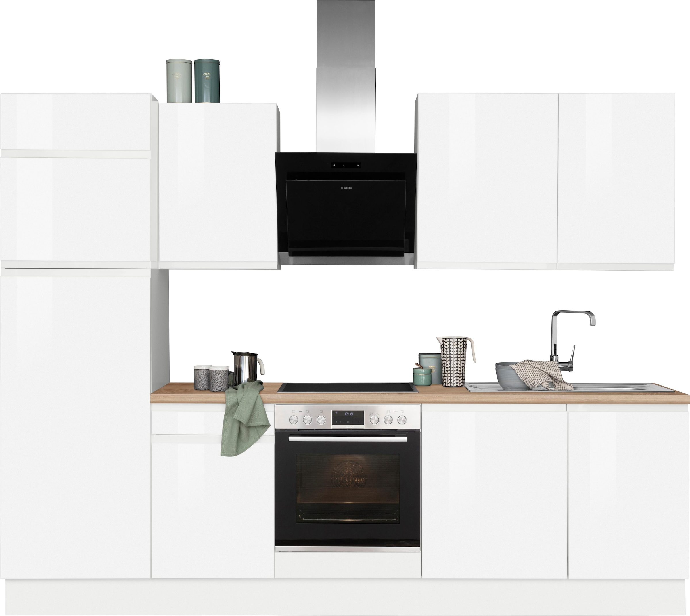 ❤ OPTIFIT Küchenzeile »Avio«, 38 mm starker Arbeitsplatte und Hochglanz-Fronten,  Breite 280 cm entdecken im Jelmoli-Online Shop | Sockelblenden