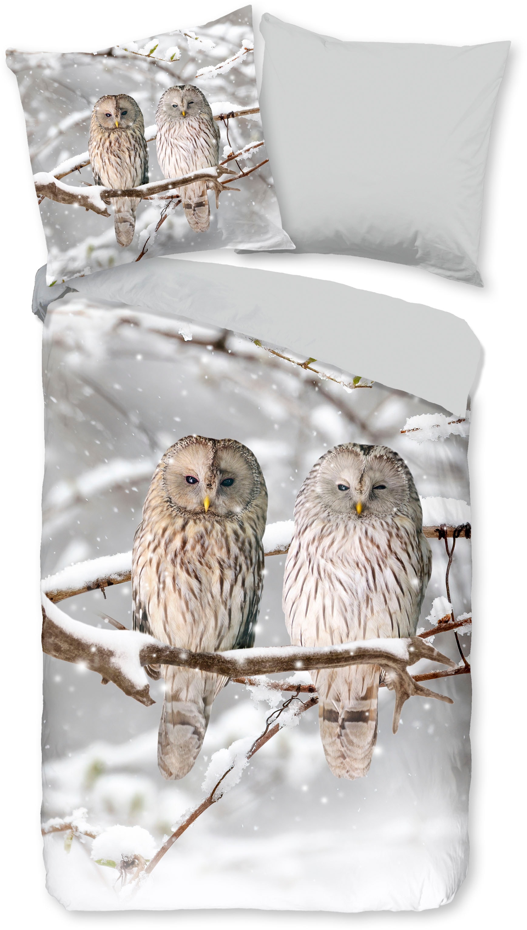 good morning Wendebettwäsche »Febe«, Biber, 135x200, Warm, Weich, Wendeoptik, Reissverschluss, Winter, Eule