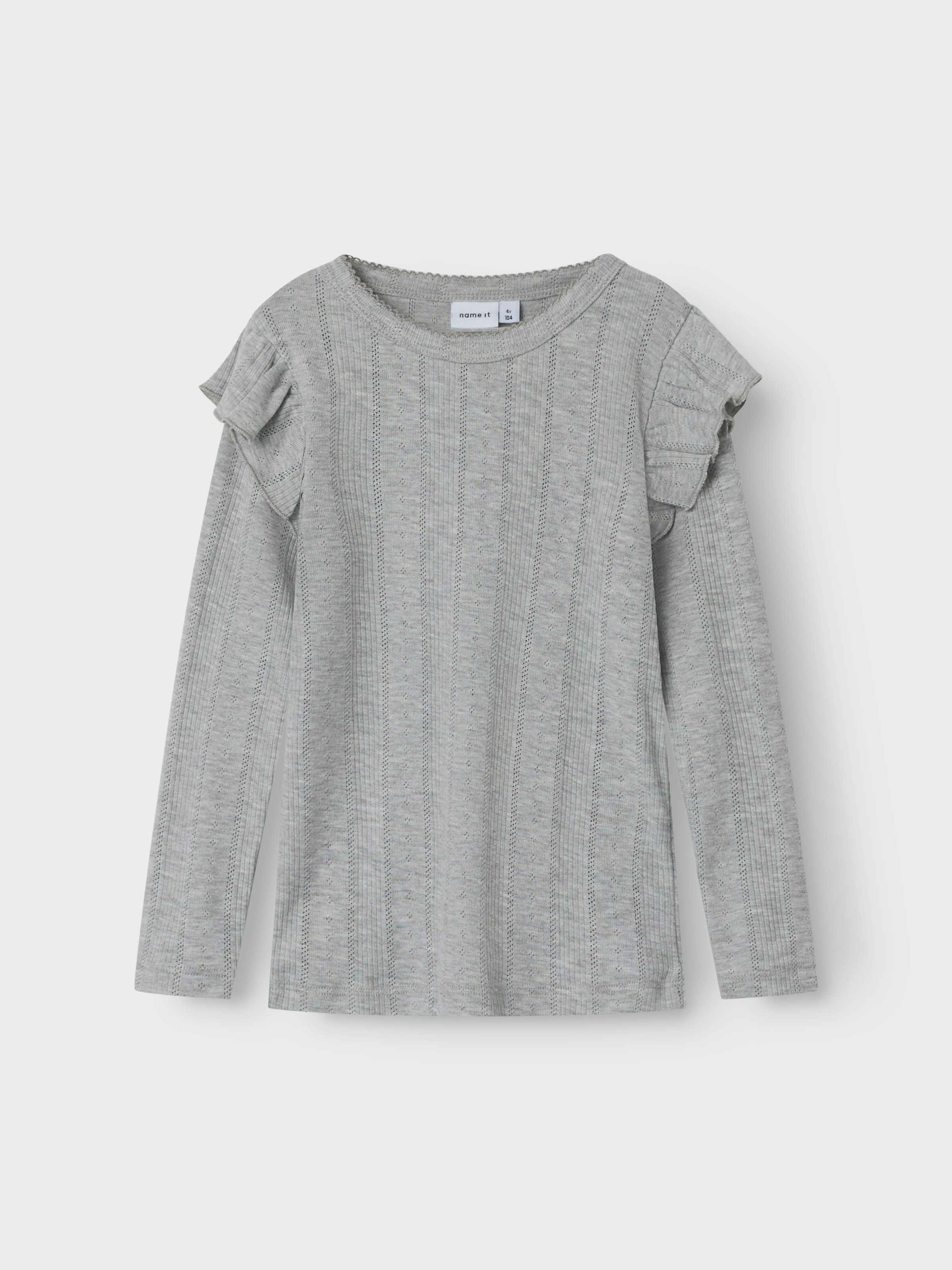 Name It Longtop »NMFJULIA LS SLIM TOP NOOS«, mit tollem Volant an der Schulter und im süssen Ajourstrick-Design