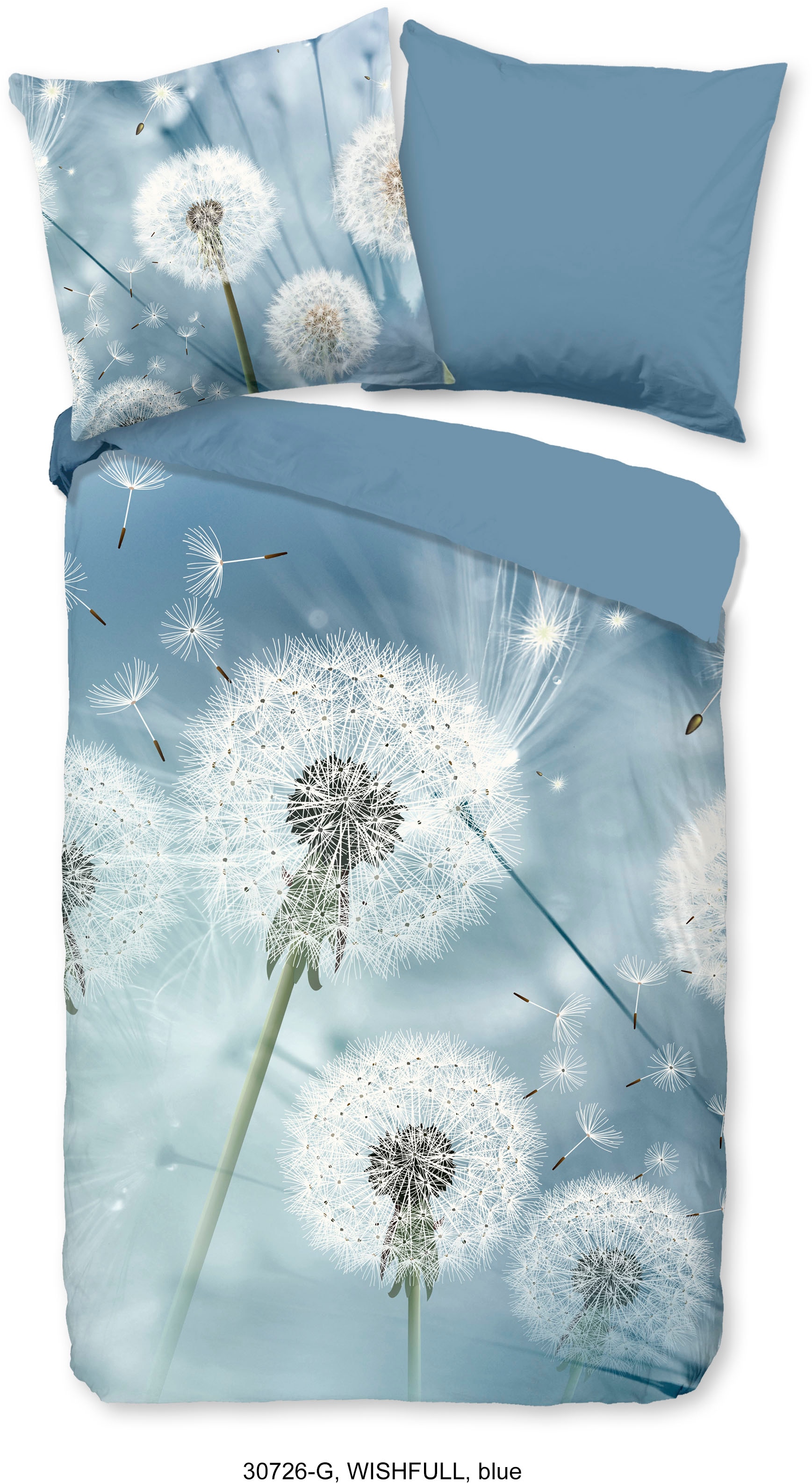 good morning Wendebettwäsche »Wishfull«, 100% Baumwolle, 135x200, Reissverschluss, Wendeoptik, Löwenzahn, Blau