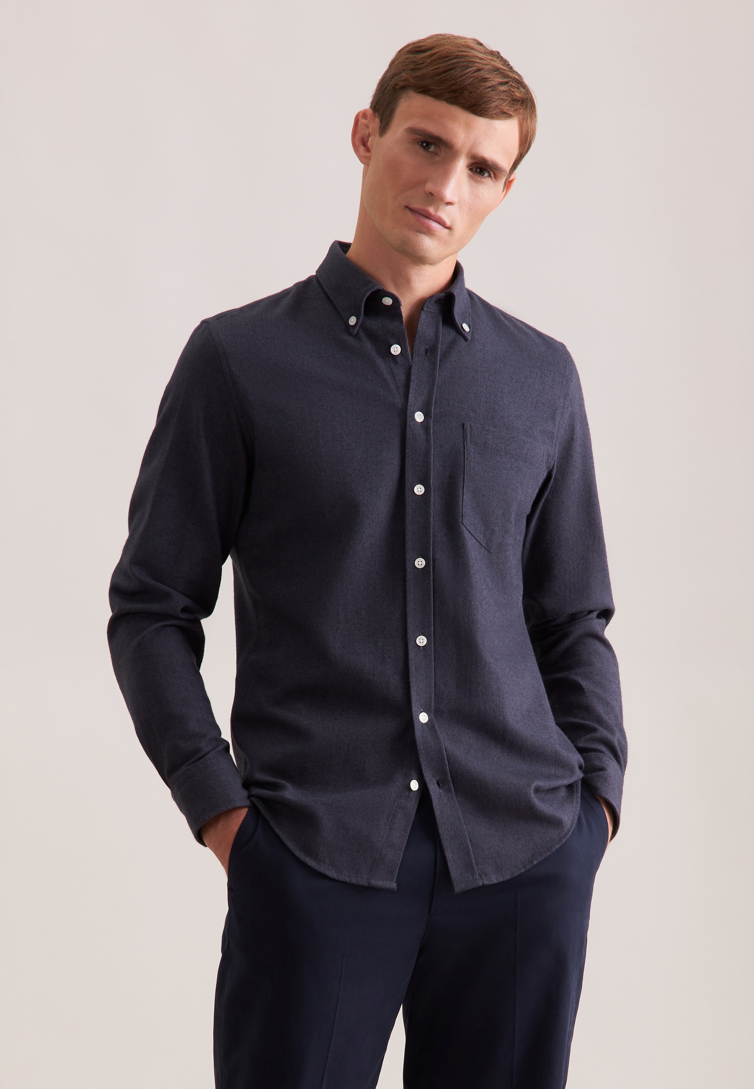 seidensticker Flanellhemd Slim 1/1 Button-Down-Kragen Uni