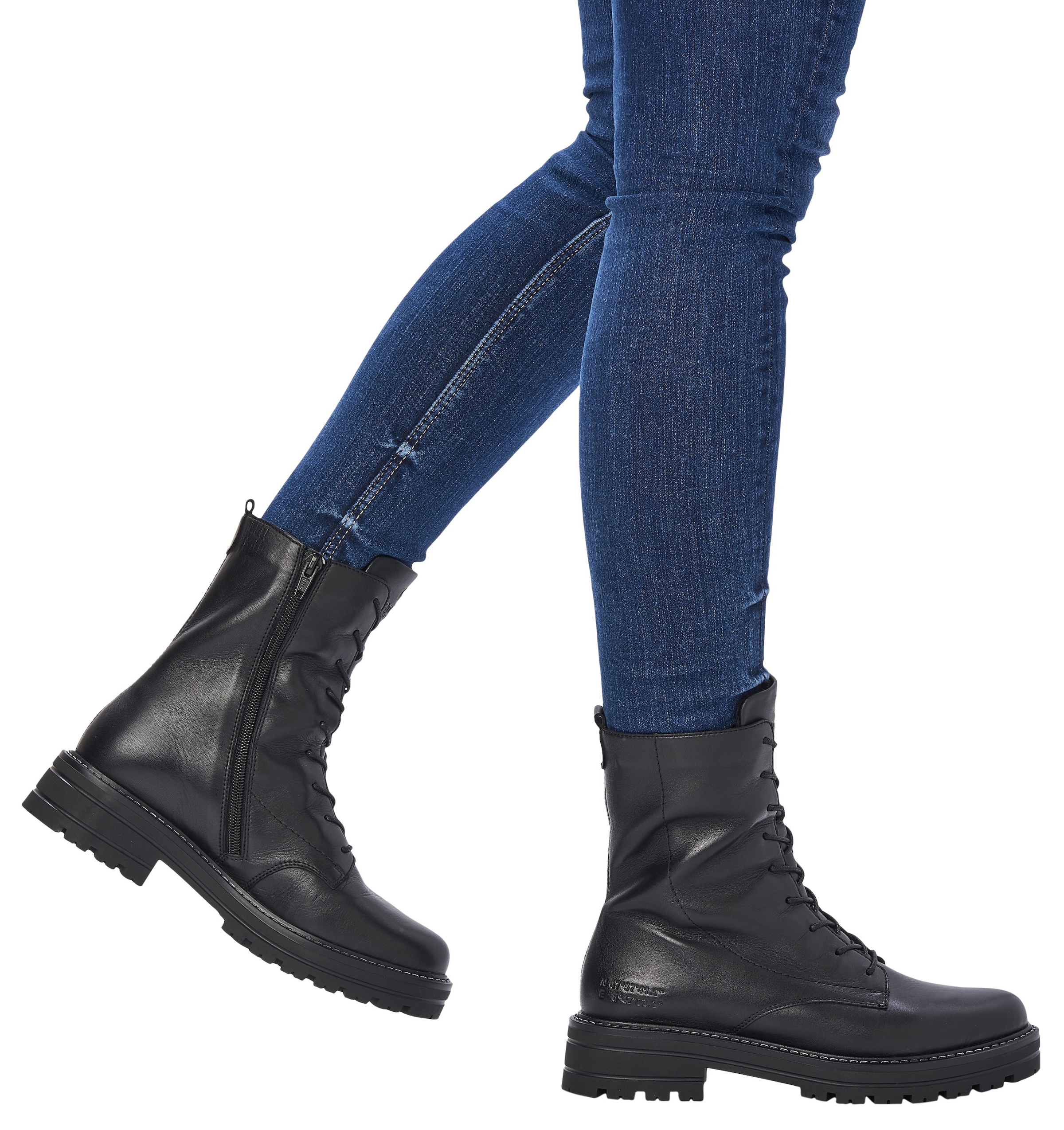 Remonte Schnürstiefelette, Blockabsatz, Schnürboots, Chunky Boots mit Kontrast-Rahmennaht