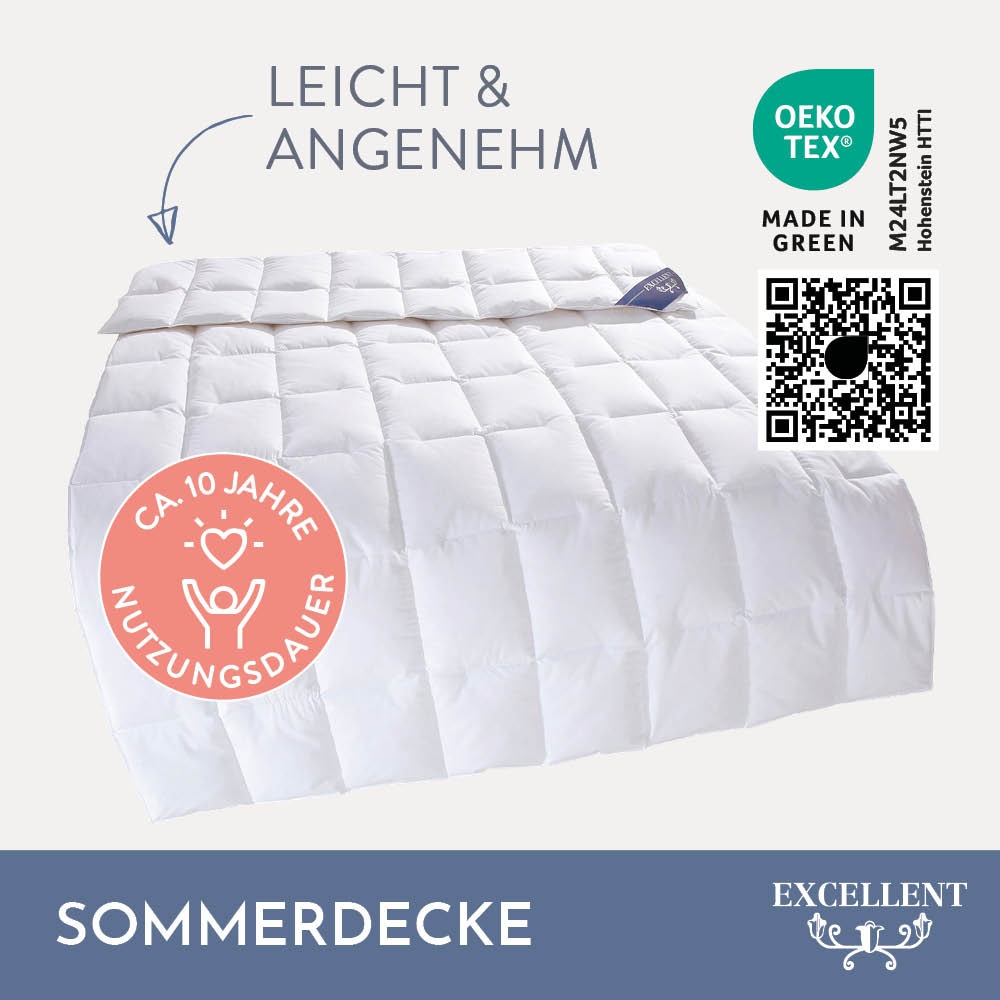 Excellent Daunenbettdecke "VENEDIG, Bettdecken für Sommer und Winter, Decke" leicht Füllung 90Daunen10Federn 1 Stk. tlg. Bettdecke 135x200 cm, 155x220cm und weitere Größen, Made in Germany